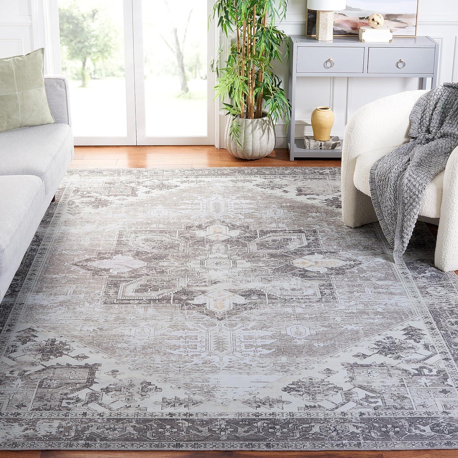 SAFAVIEH Tucson Jayla Traditional Machine Washable Area Rug, 9' x 12', Sage/Ivory