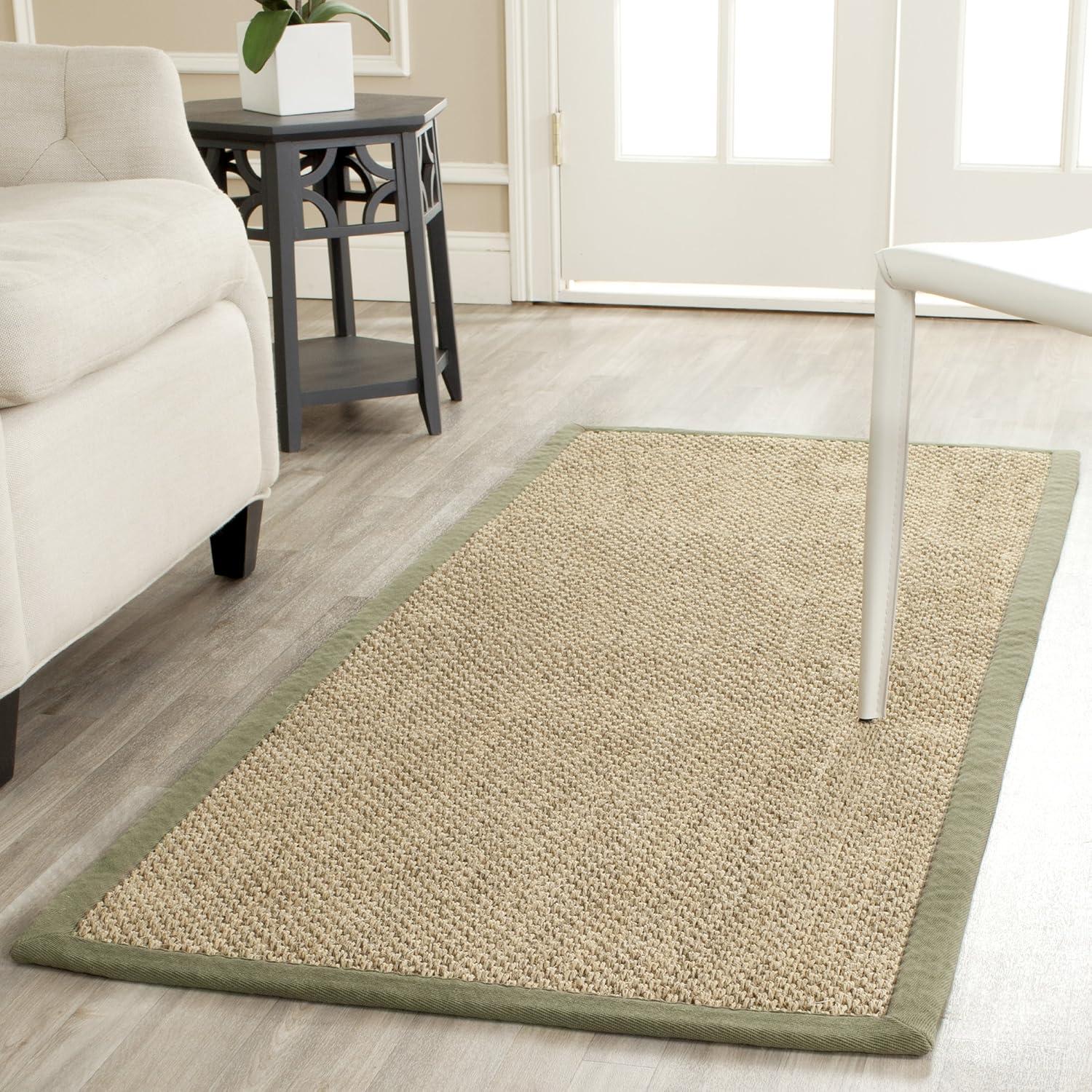 Natural Green Sisal Runner Rug with Cotton Border