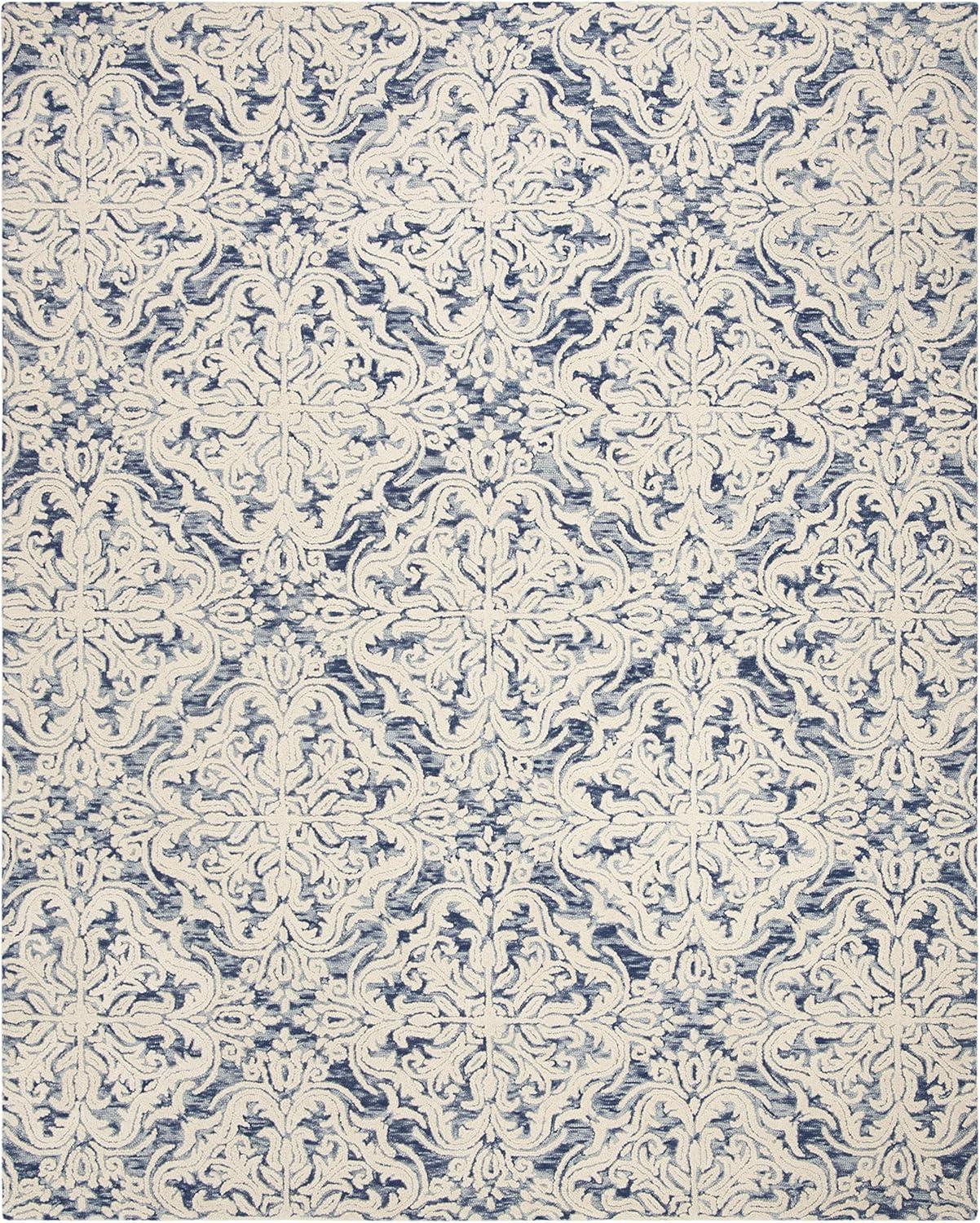 SAFAVIEH Blossom Githa Geometric Wool Area Rug, Blue/Ivory, 10' x 14'