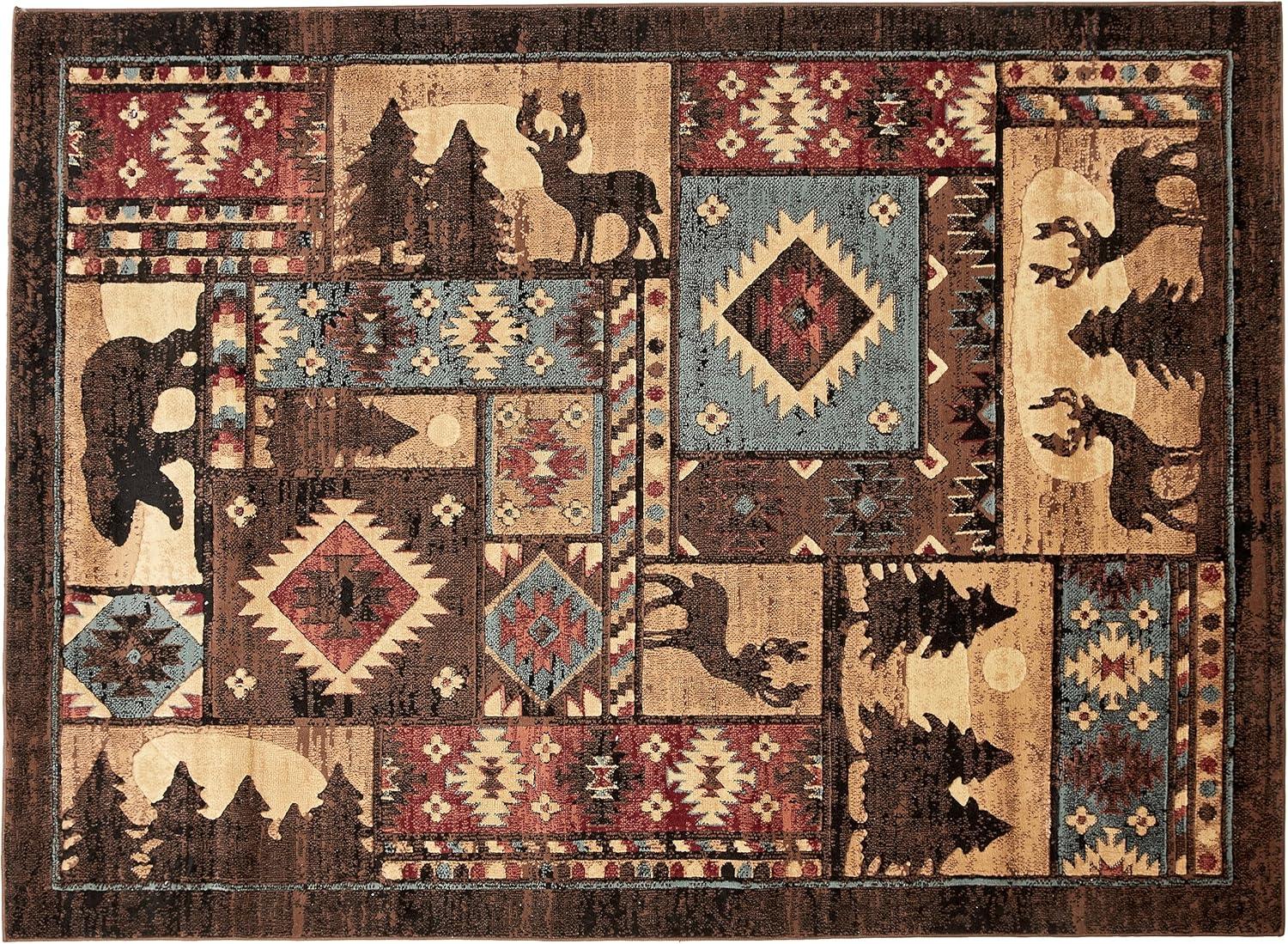 Rustic Wildlife and Southwest Elements Red Synthetic Area Rug, 63"x84"