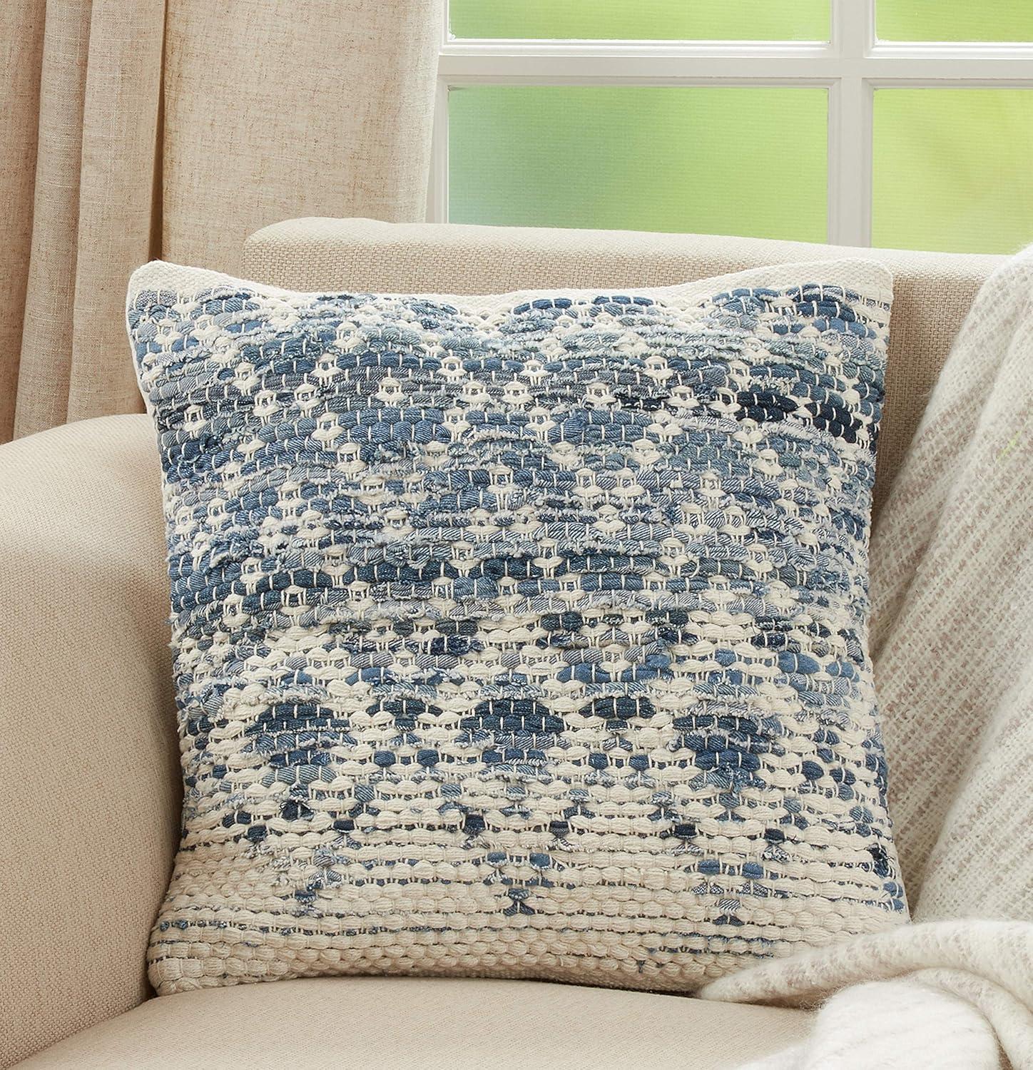 Blue Diamond Chindi Cotton Square Throw Pillow