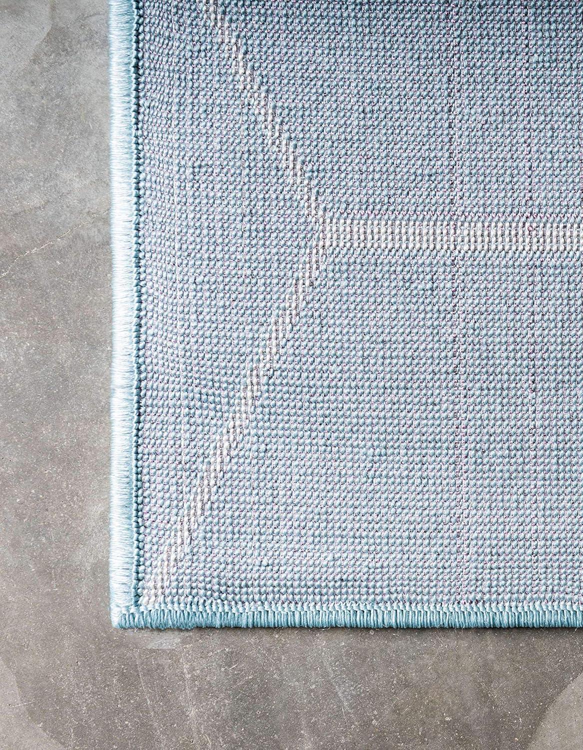 Light Blue Trellis Frieze Easy-Care Rectangular Area Rug