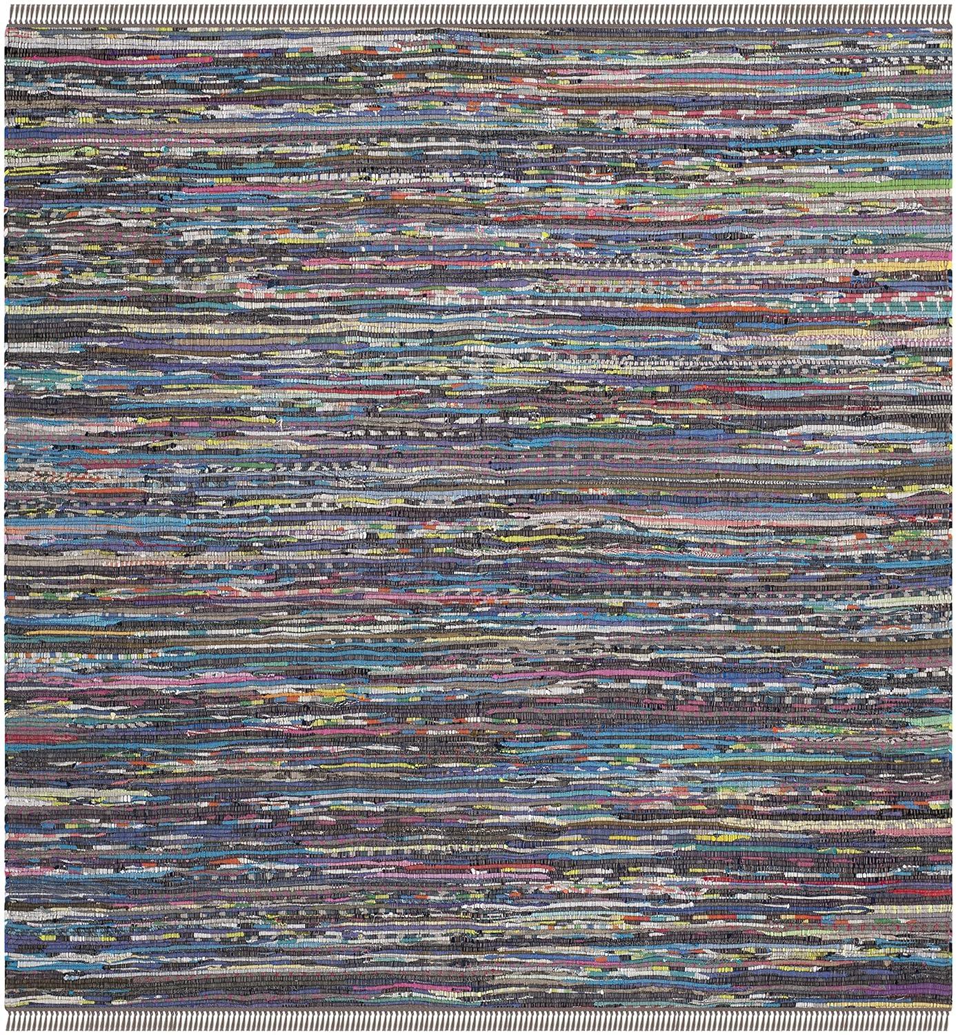 Rag Rug RAR121 Hand Woven Indoor Area Rug - 6'x6' - Rust/Multi - Safavieh