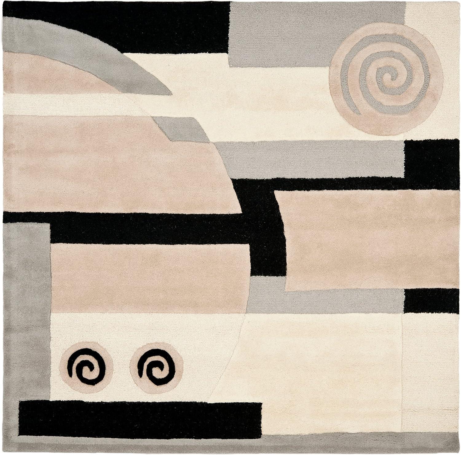 Rodeo Drive 8' Square Black and Beige Wool Area Rug