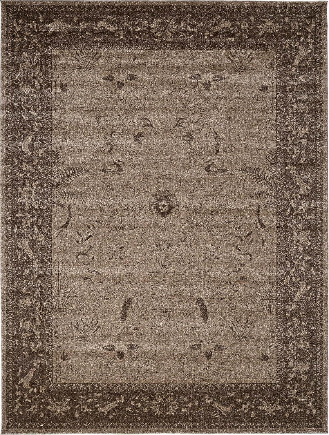 Elegant Floral Mirage Area Rug 9' x 12' in Brown and Beige