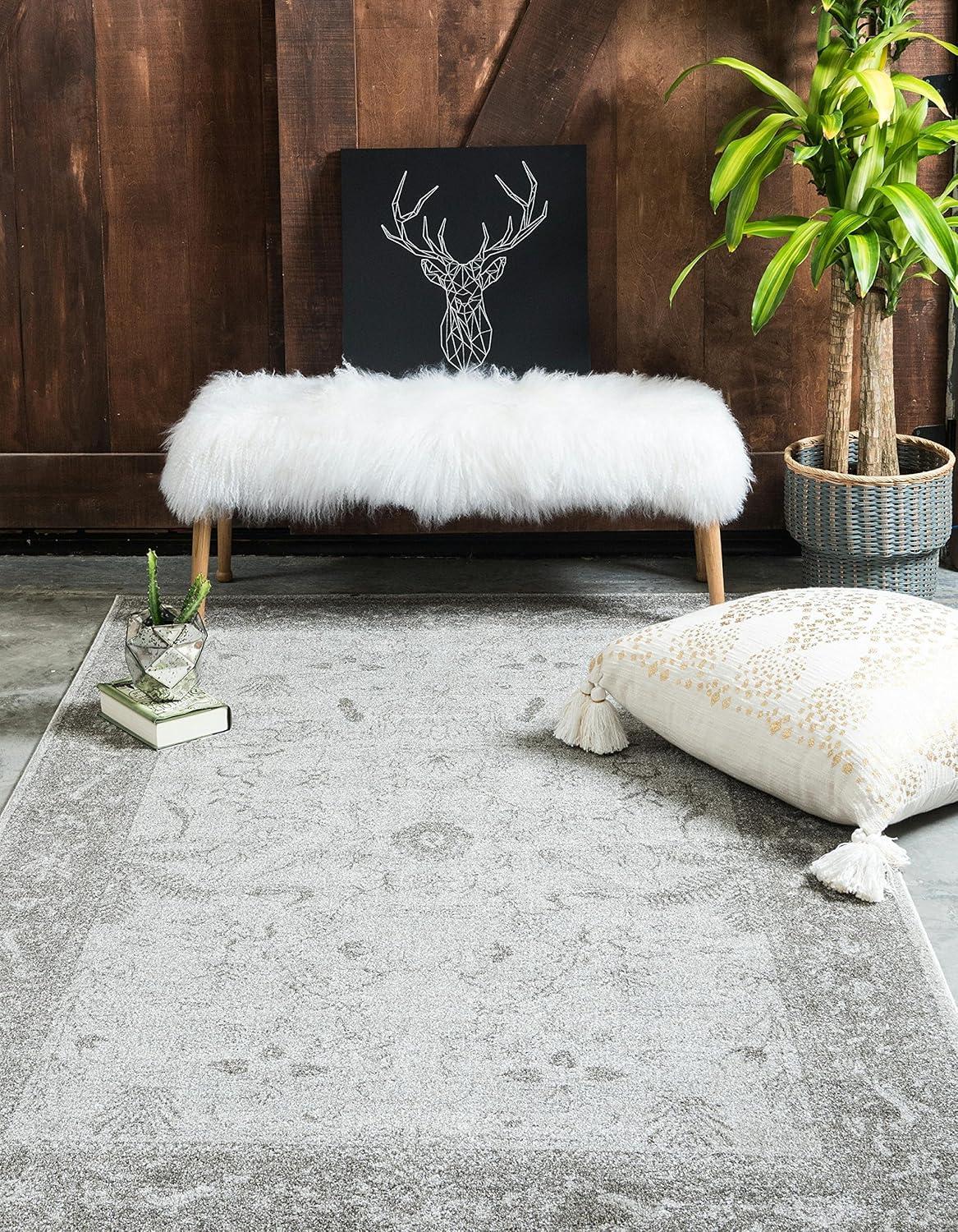 Unique Loom 7' 1 x 10' 0 Light Gray La Jolla Floral Area Rug