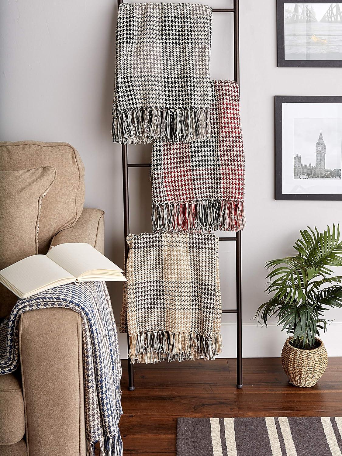 50"x60" Houndstooth Plaid Throw Blanket Dark Brown/Stone - Design Imports: Cotton, Hypoallergenic, Machine Washable