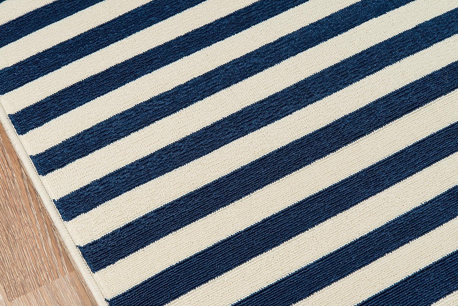 Navy and White Striped Reversible Synthetic Rectangular Rug 5'3" x 7'6"