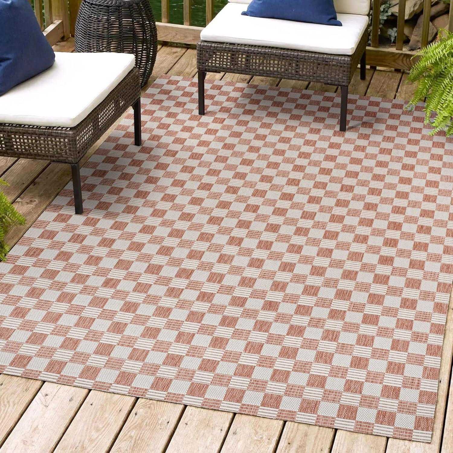 Aimee Traditional Cottage Checkerboard Salmon/Cream 3 ft. x 5 ft. Indoor/Outdoor Area Rug