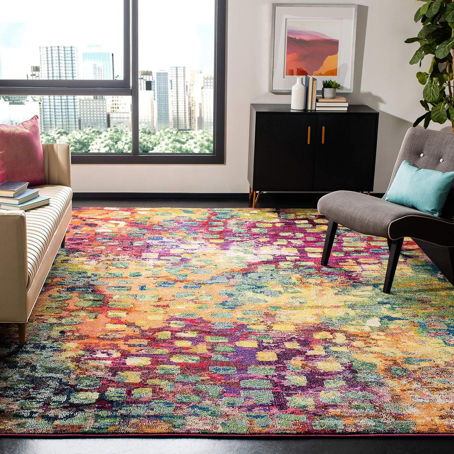 Pink and Multicolor Abstract Synthetic Area Rug, 10' x 14'