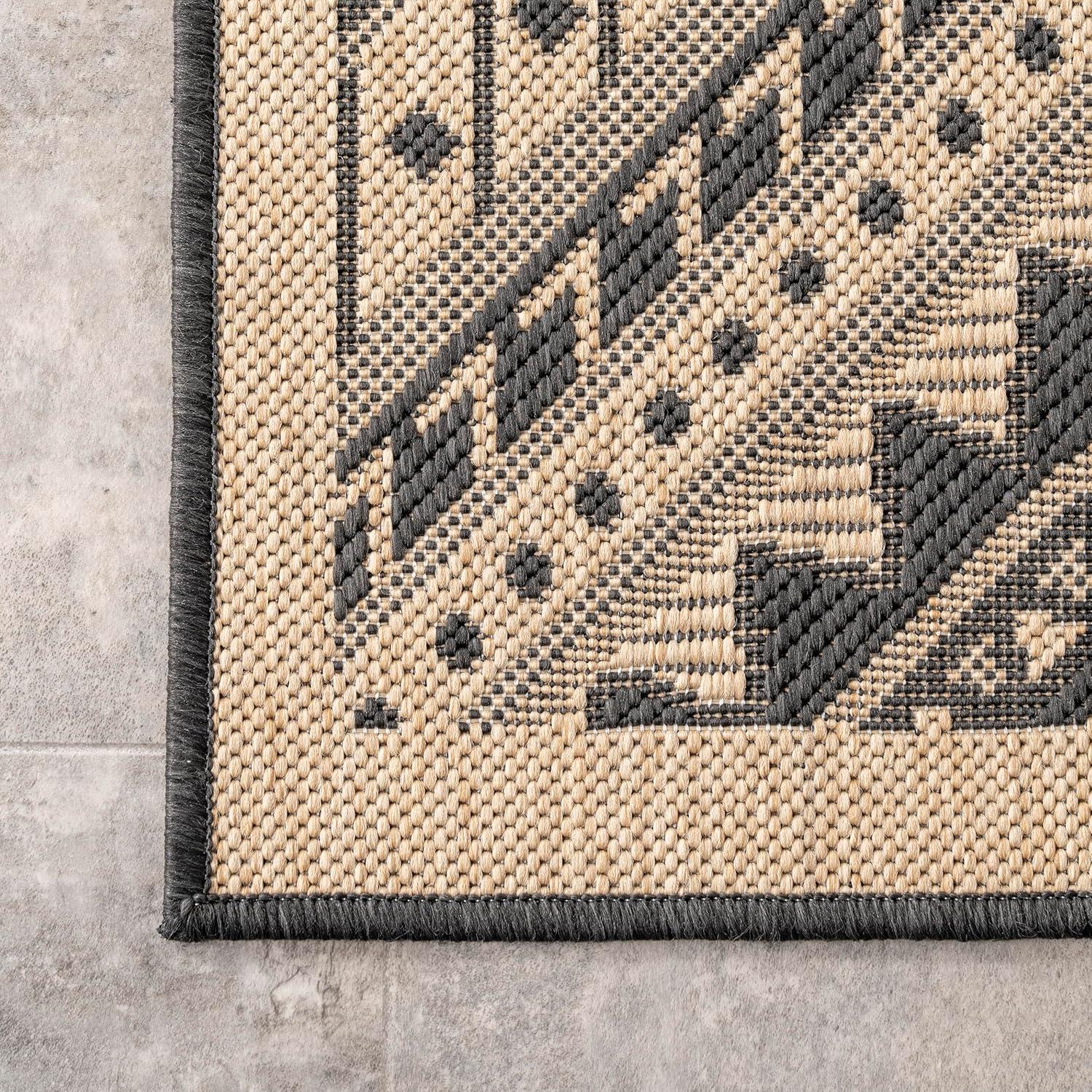 Nuloom Landry Geometric 2x8 Indoor/Outdoor Runner Rug for Living Room Patio Deck Front Porch Entryway Hallway Kitchen, Charcoal/Ivory
