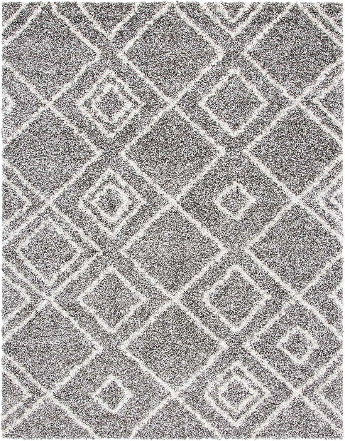 Safavieh Arizona Nettie Shag 8 x 10 (ft) Loomed Polypropylene Brown/Ivory Rectangular Indoor Geometric Mid-Century Modern Area rug
