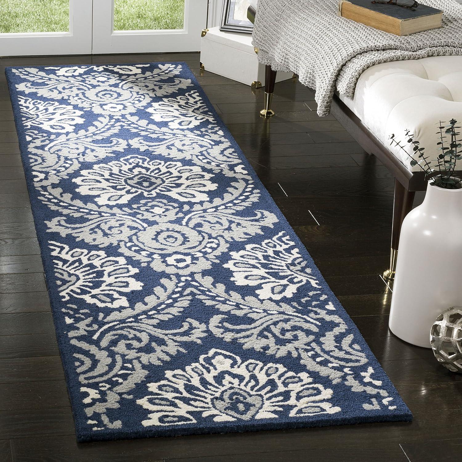 Blossom BLM106 Hand Tufted Indoor Runner Rug - Blue/Ivory - 2'3"x6' - Safavieh