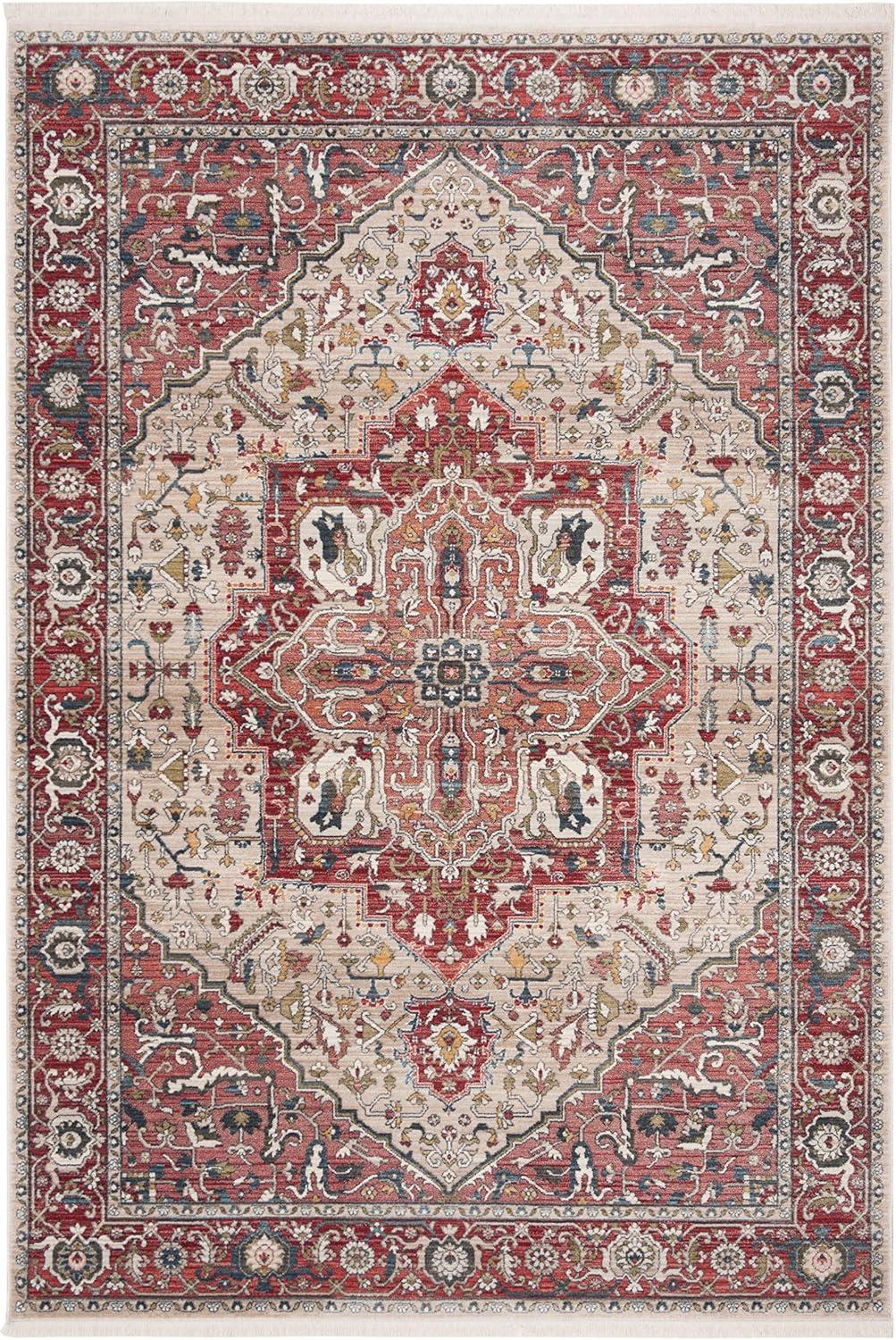 SAFAVIEH Vintage Persian Forrester Floral Bordered Polyester Area Rug, Red/Ivory, 4' x 6'