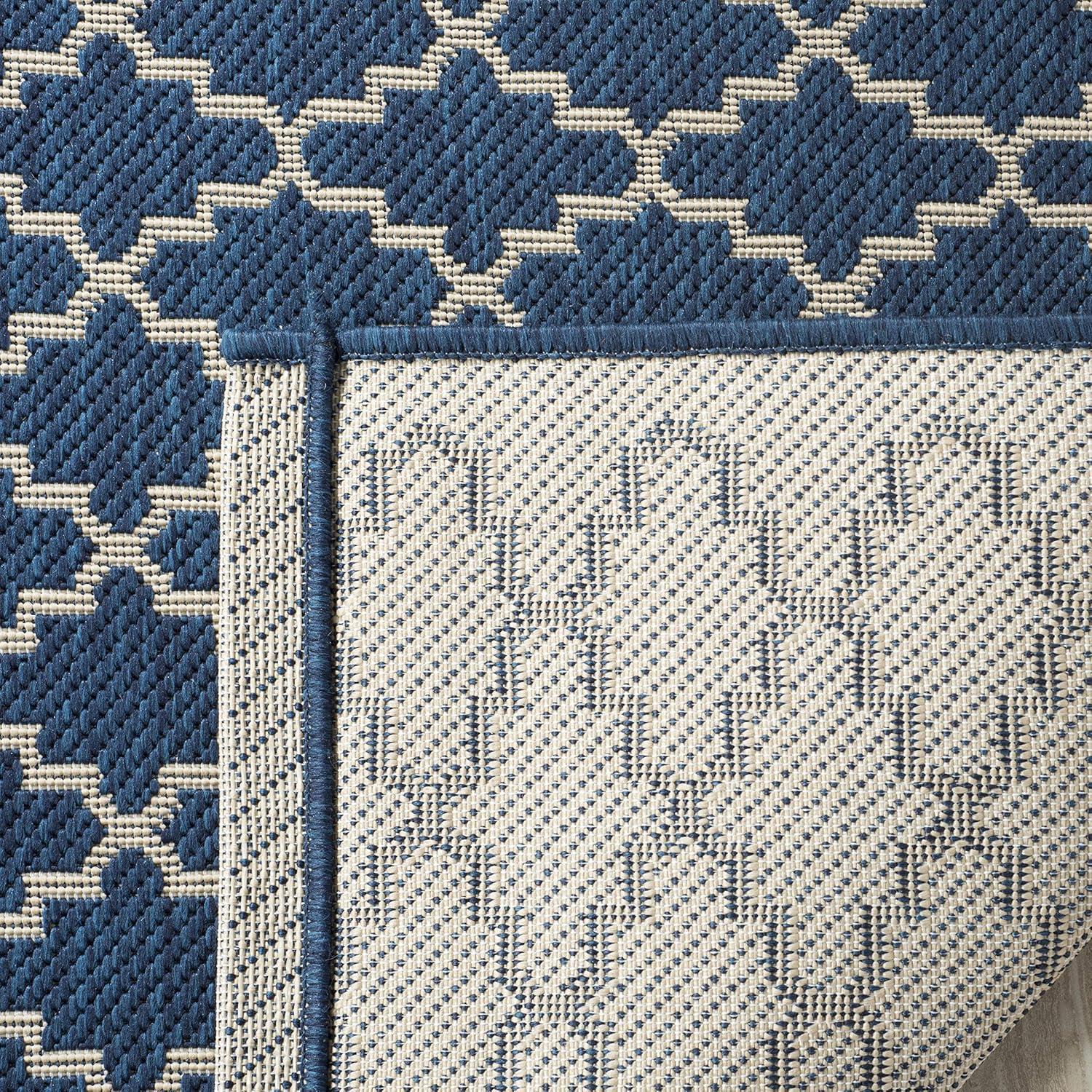Courtyard CY6919 Power Loomed Indoor and Outdoor Area Rug - Navy/Beige - 4'x4' - Safavieh