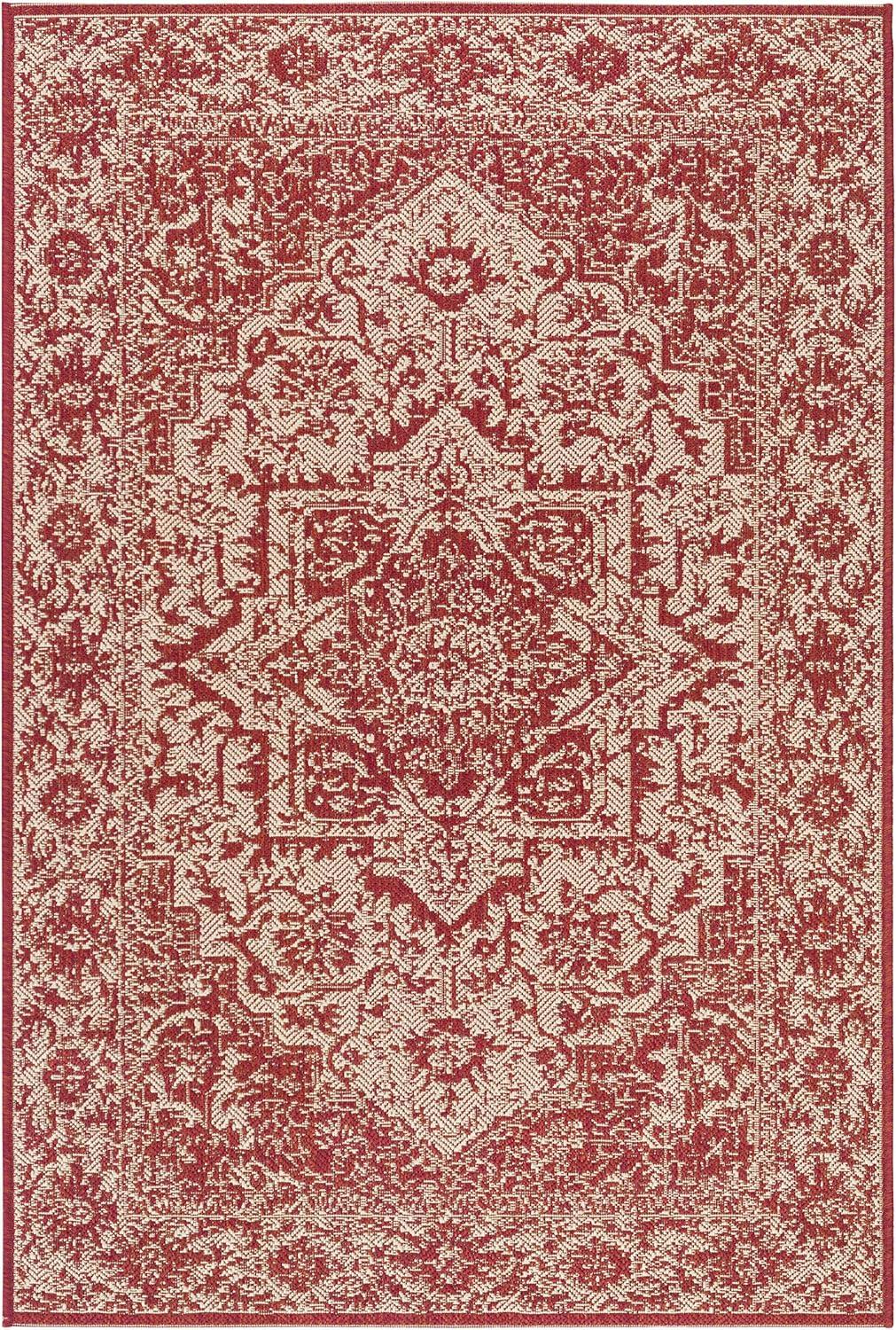 Beach House BHS139 Power Loomed Indoor/Outdoor Area Rug - Red/Creme - 5'3"x7'6" - Safavieh