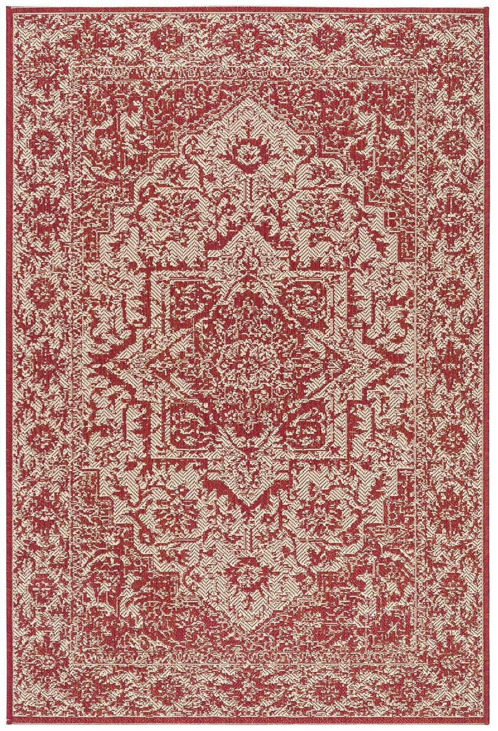 Beach House BHS139 Power Loomed Indoor/Outdoor Area Rug - Red/Creme - 5'3"x7'6" - Safavieh