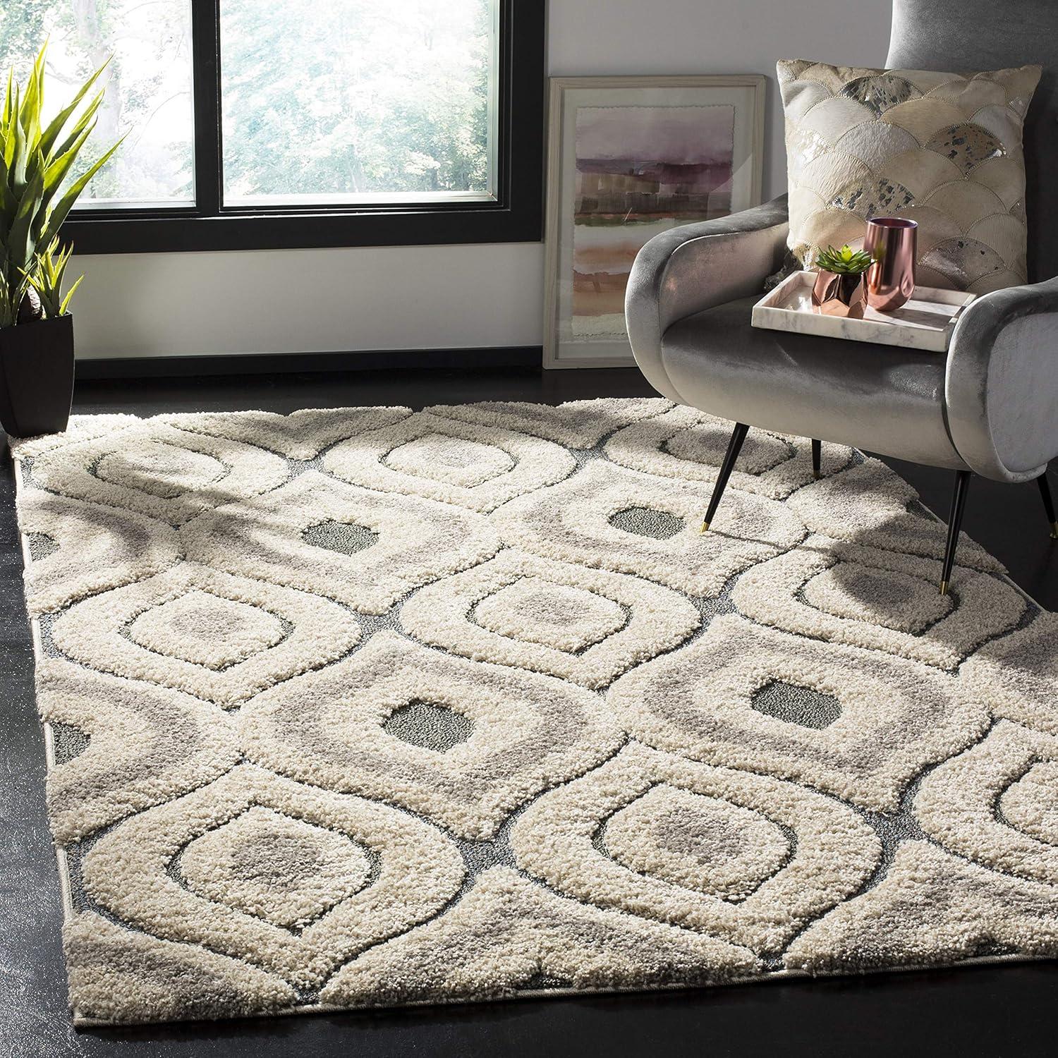 Florida Shag SG461 Power Loomed Indoor Accent Rug - Cream/Light Blue - 4'x4' Square - Safavieh