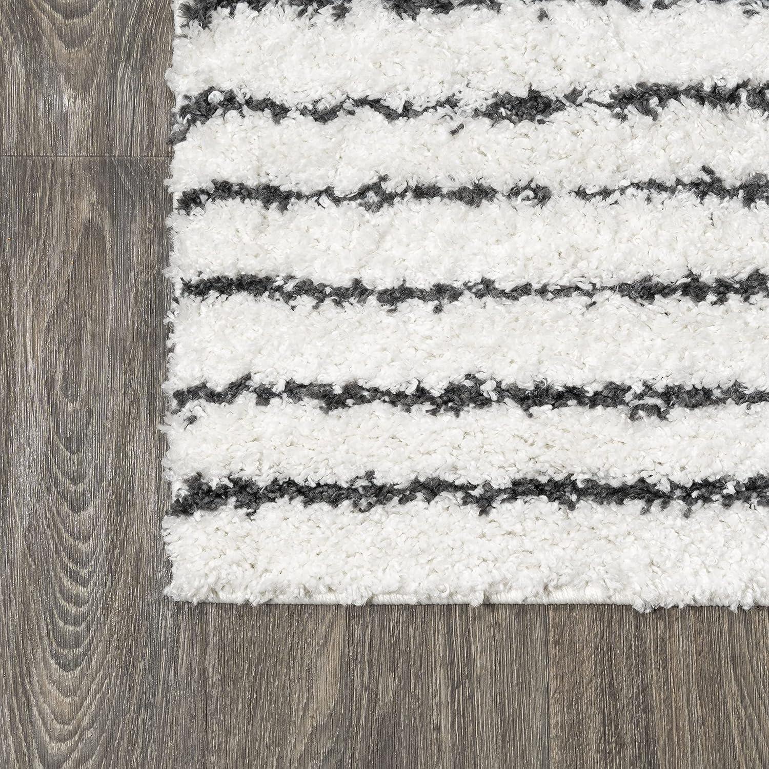 Petra Abstract Stripe Geometric Shag Area Rug - JONATHAN Y