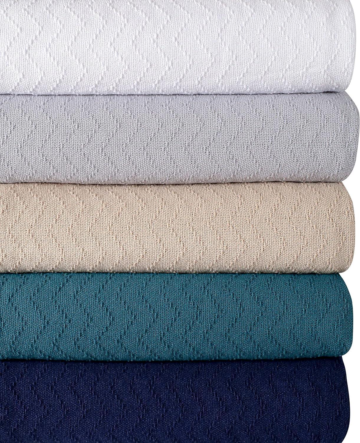 BELIZZI Home 100% Cotton Bed Blanket, Breathable Thermal Blanket Twin Size, Soft Chevron Thermal Blanket 60"x90", Cotton Bed Blanket, Perfect for Layering Any Bed for All Season, Beige