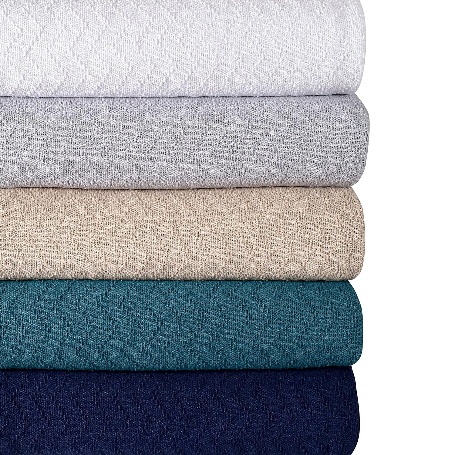 BELIZZI Home 100% Cotton Bed Blanket, Breathable Thermal Blanket Twin Size, Soft Chevron Thermal Blanket 60"x90", Cotton Bed Blanket, Perfect for Layering Any Bed for All Season, Beige
