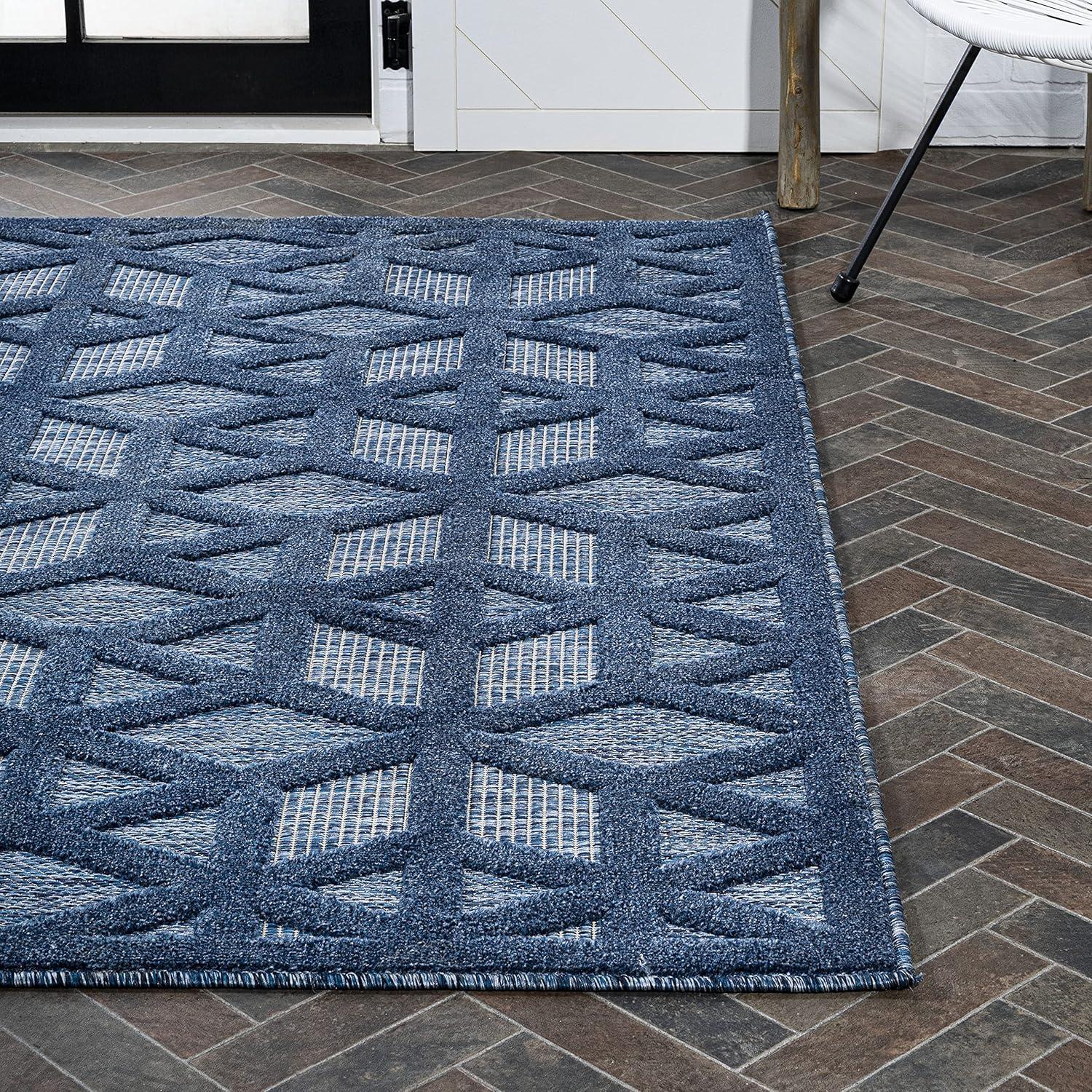 8'x10' Talaia Neutral Geometric Indoor/Outdoor Area Rug, Navy - JONATHAN Y