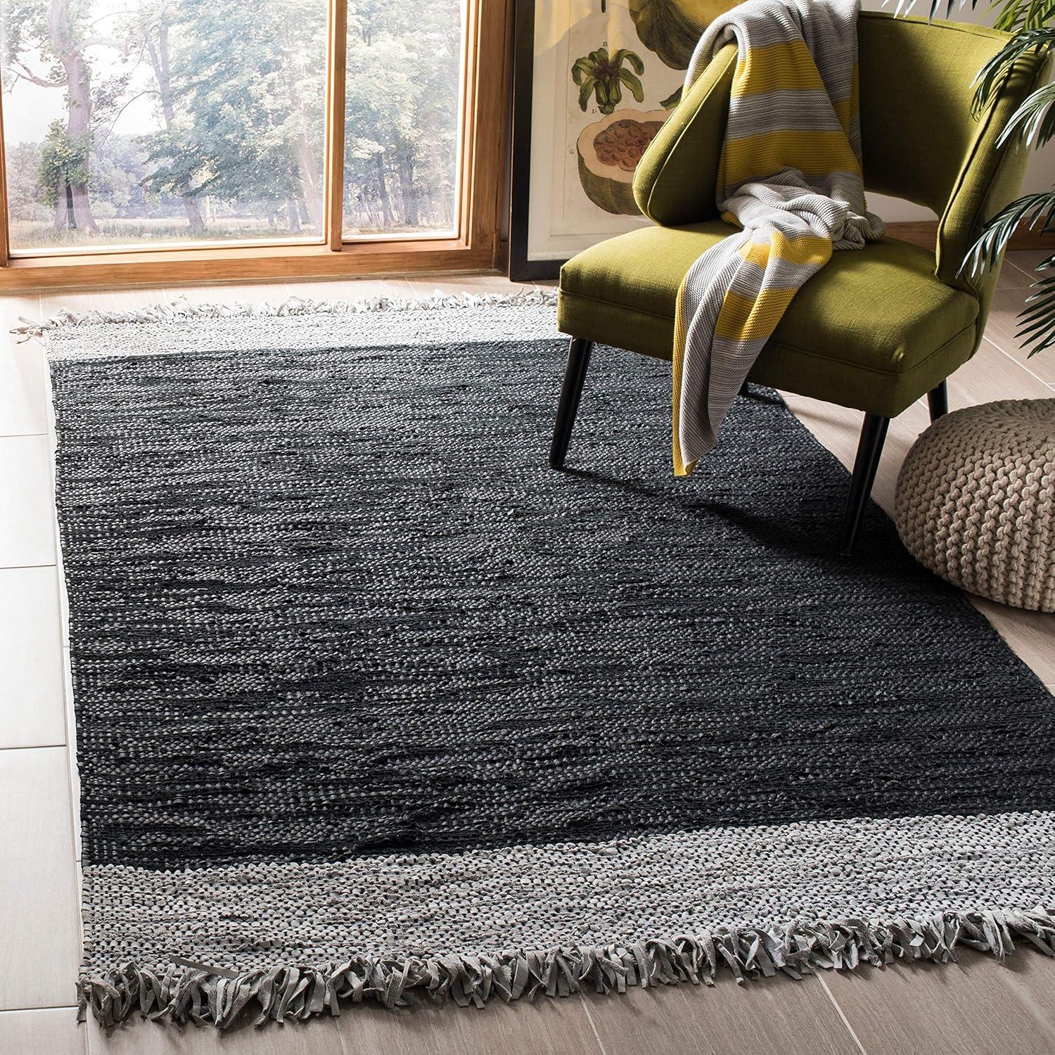 Vintage Leather VTL310 Hand Woven Indoor Area Rug - Light Grey/Brown - 4'x6' - Safavieh