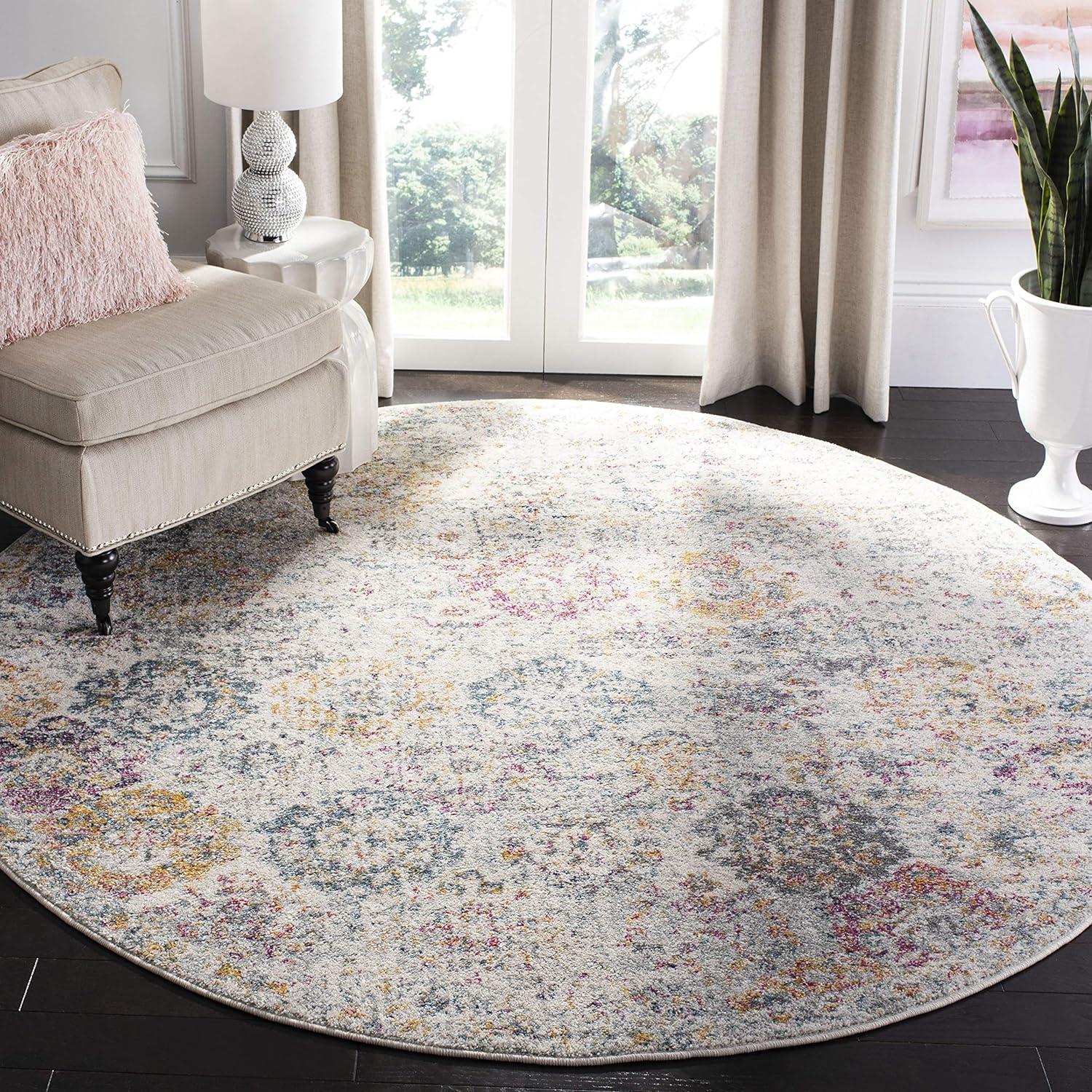 Madison MAD611 Power Loomed Indoor Area Rug - Cream/Multi - 9' Round - Safavieh