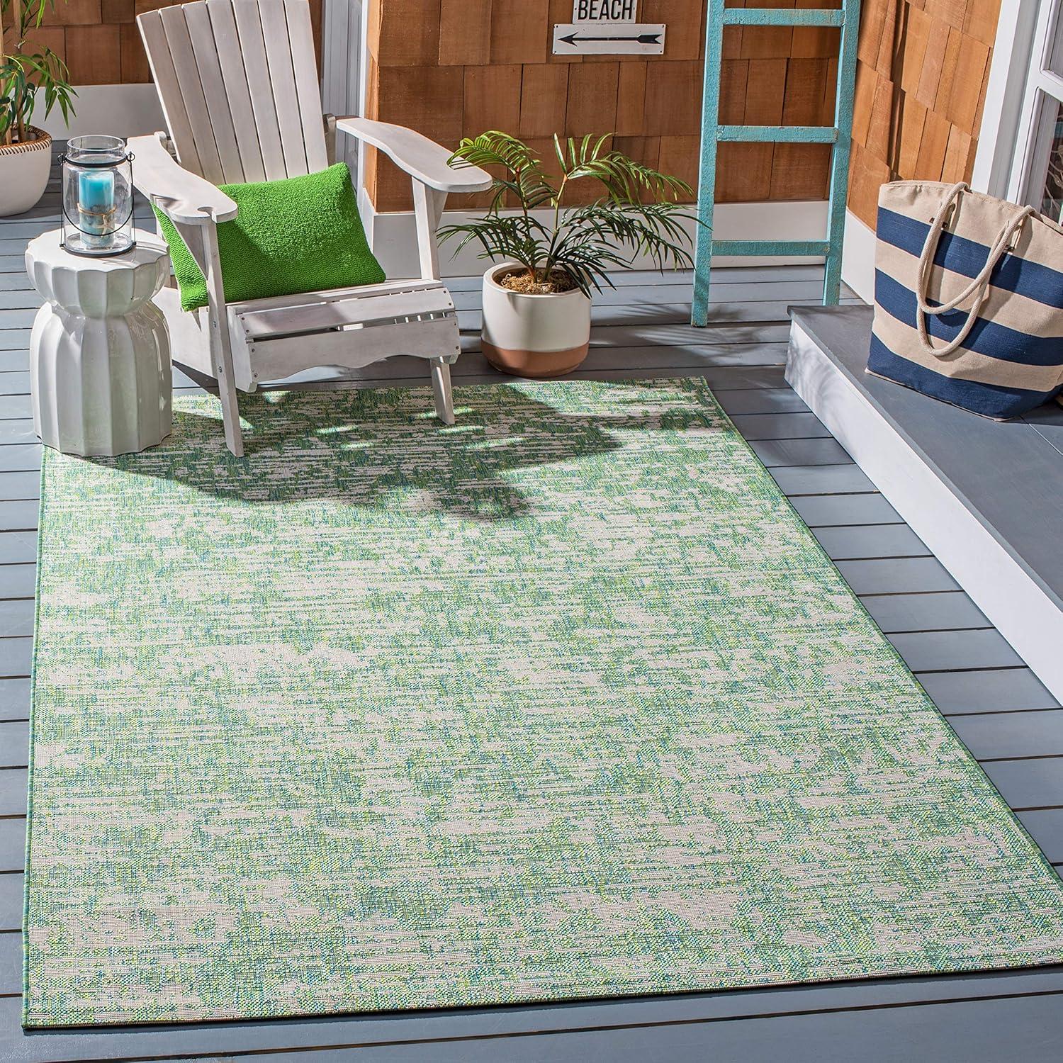 Courtyard Blue Ivory 8' x 10' Easy-Care Synthetic Area Rug