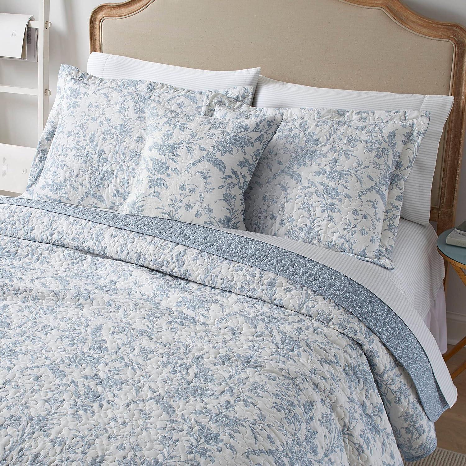 Amberley Blue Reversible Cotton Full Quilt Set