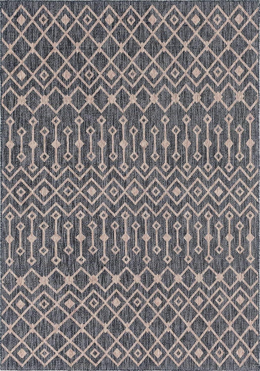 Unique Loom Outdoor Trellis Collection Area Rug - Tribal Trellis (7' 1" x 10' Rectangle Aqua/Ivory)
