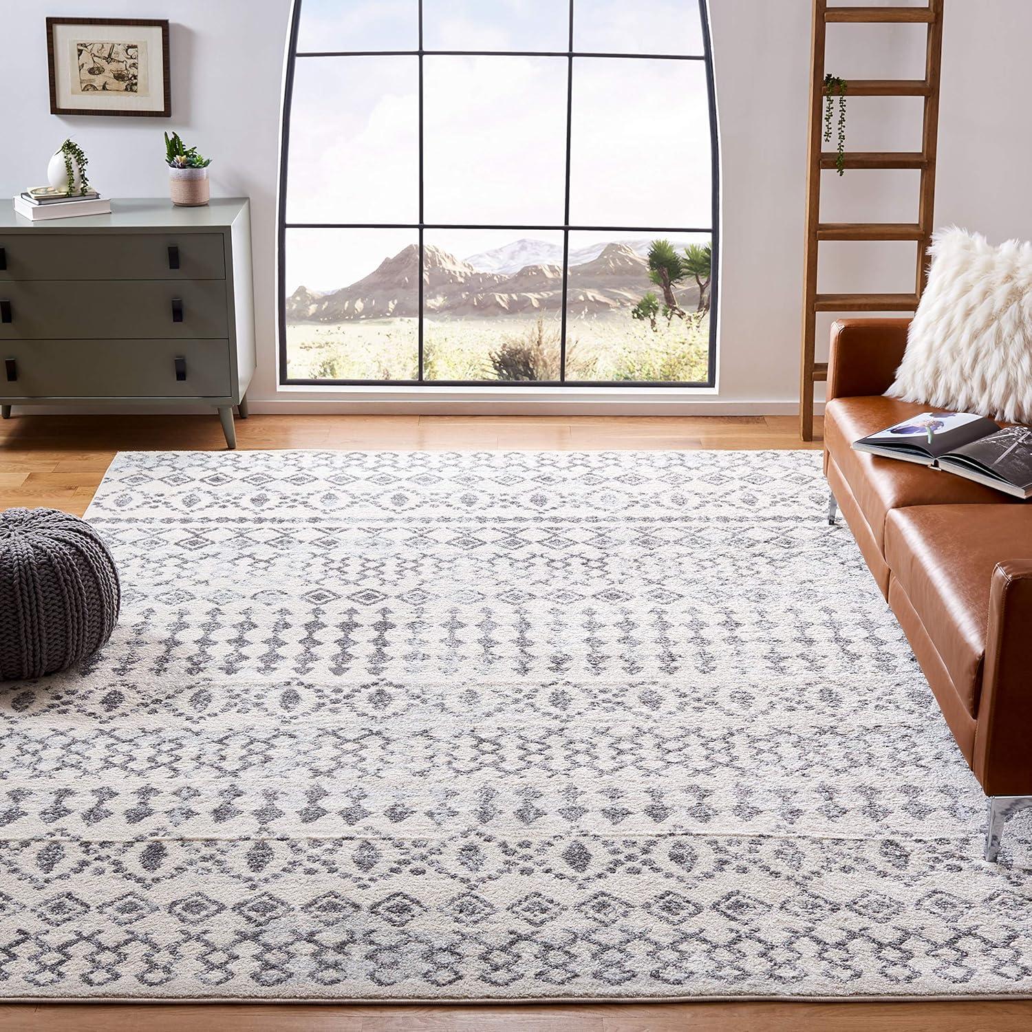 Ivory and Grey Synthetic Hand-knotted 8' x 10' Area Rug