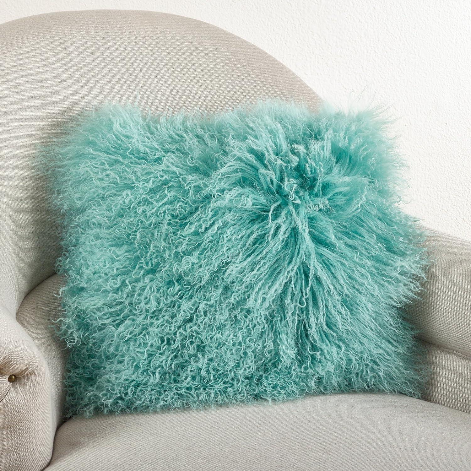 Plush Mint Wool Square Throw Pillow with Zipper Closure