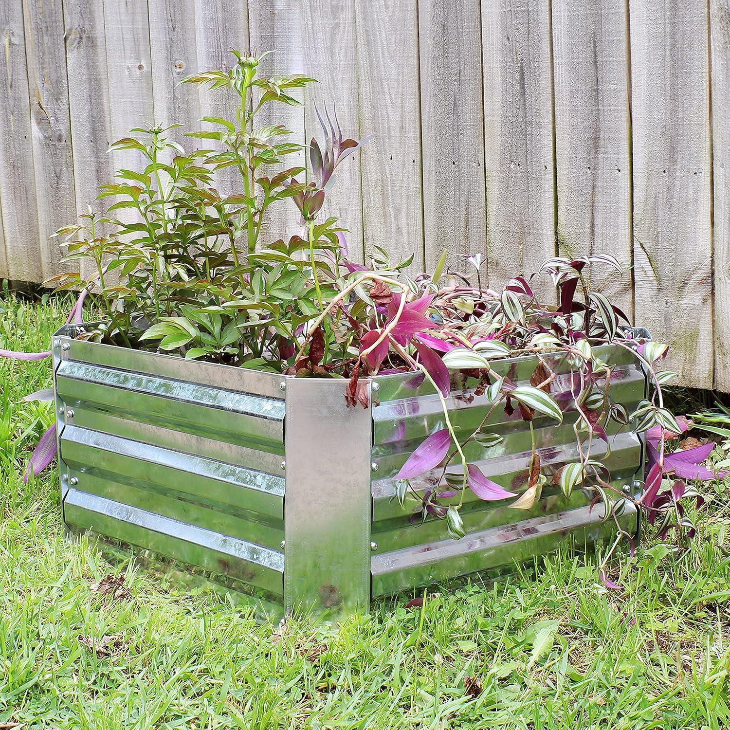 Sunnydaze Corrugated Galvanized Steel Raised Garden Bed for Plants, Vegetables, and Flowers - 24" Square x 11.75" H