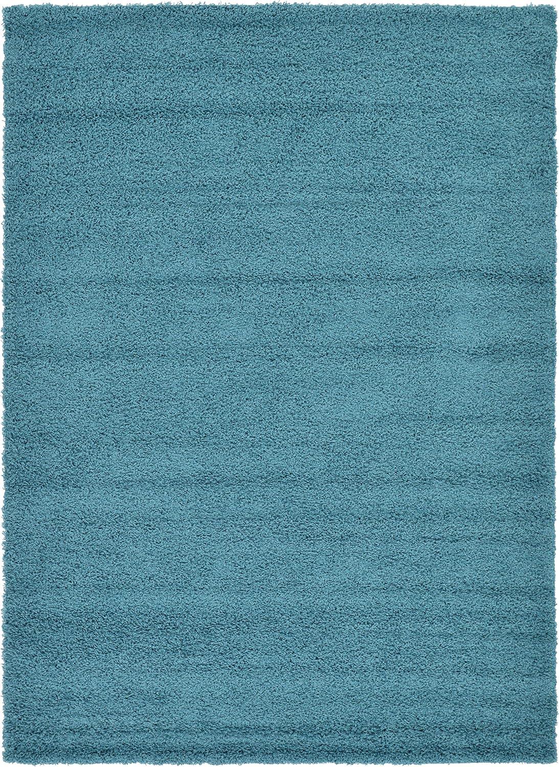 Deep Aqua Blue Rectangular Shag Indoor Area Rug