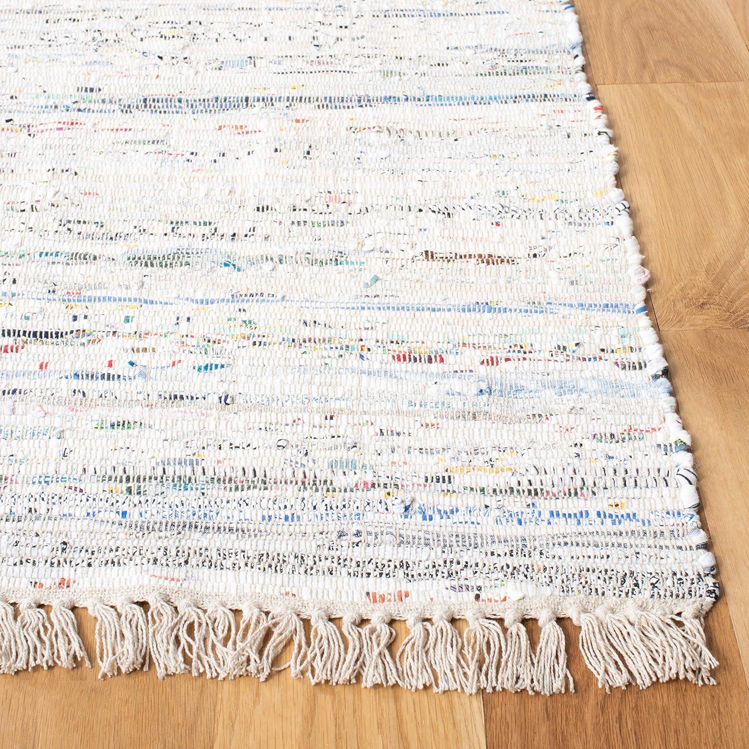 SAFAVIEH Rag Robynne Striped Cotton Area Rug, Ivory/Multi, 11' x 15'