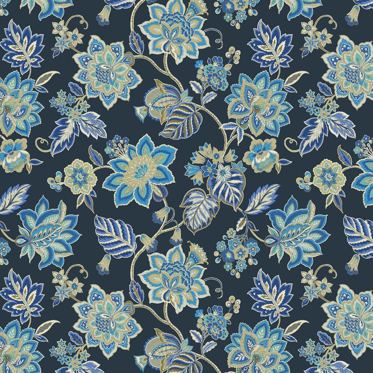 Floral Blue Quilted Cotton Canvas Outdoor Upholstery Fabric