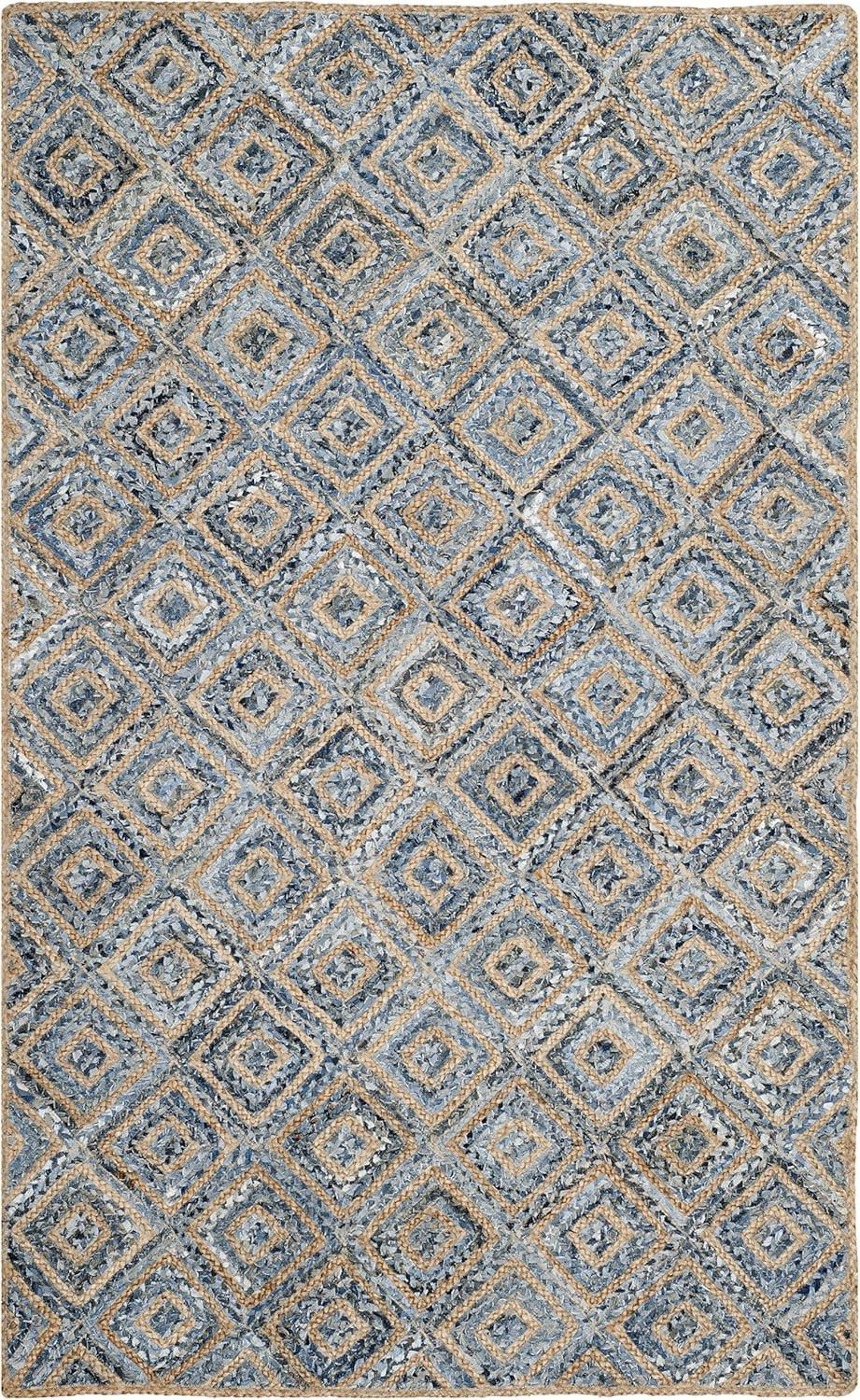 SAFAVIEH Cape Cod Alayna Braided Geometric Jute Area Rug, 5' x 8', Natural/Blue