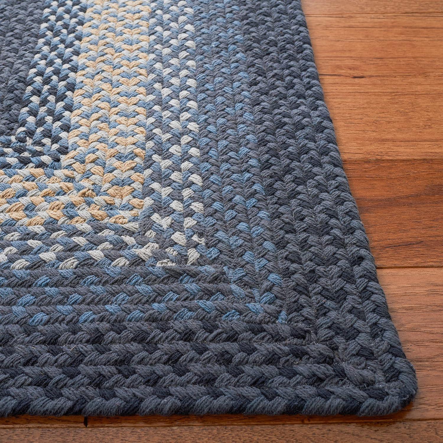 Handwoven Blue Stripe Cotton 6' Square Braided Rug