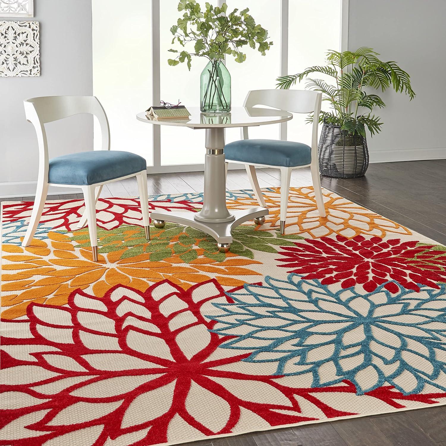 Nourison Aloha Floral Bloom Flatweave High-Low Indoor Outdoor Area Rug Green 9'6" x 13'