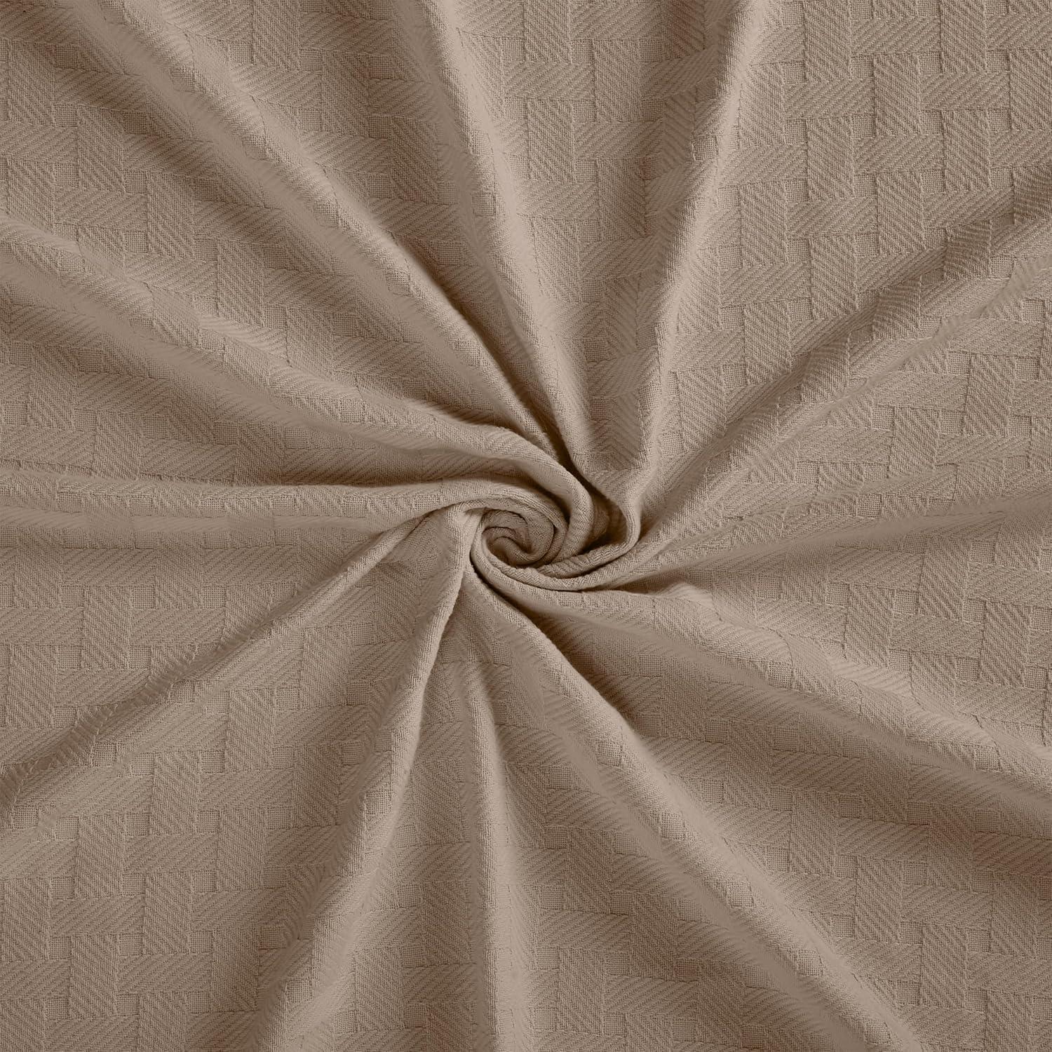 Superior Basketweave All-Season Cotton Blanket, Full/Queen, Khaki