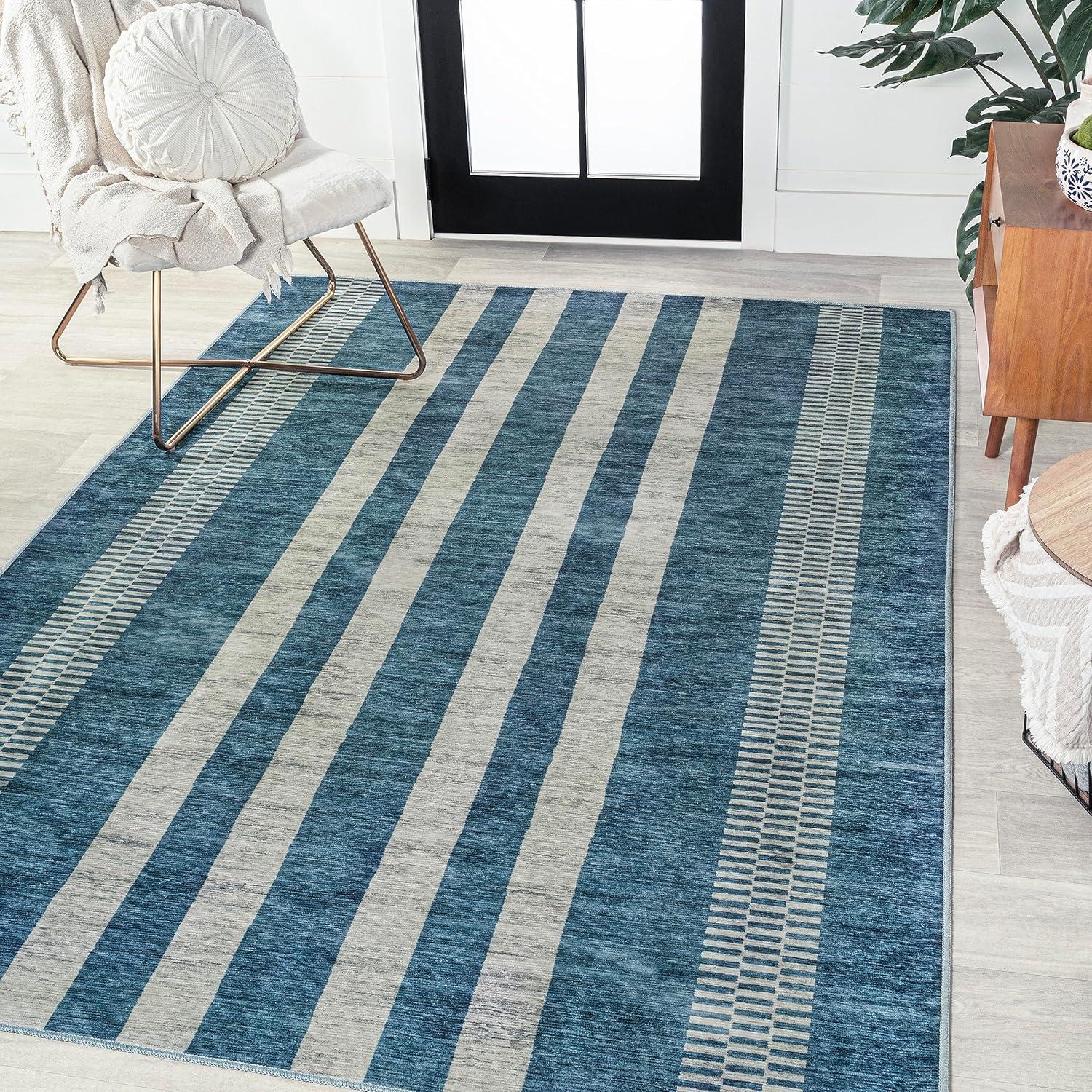 Vichy Geometric Striped Machine-Washable Indoor Area Rug - JONATHAN Y