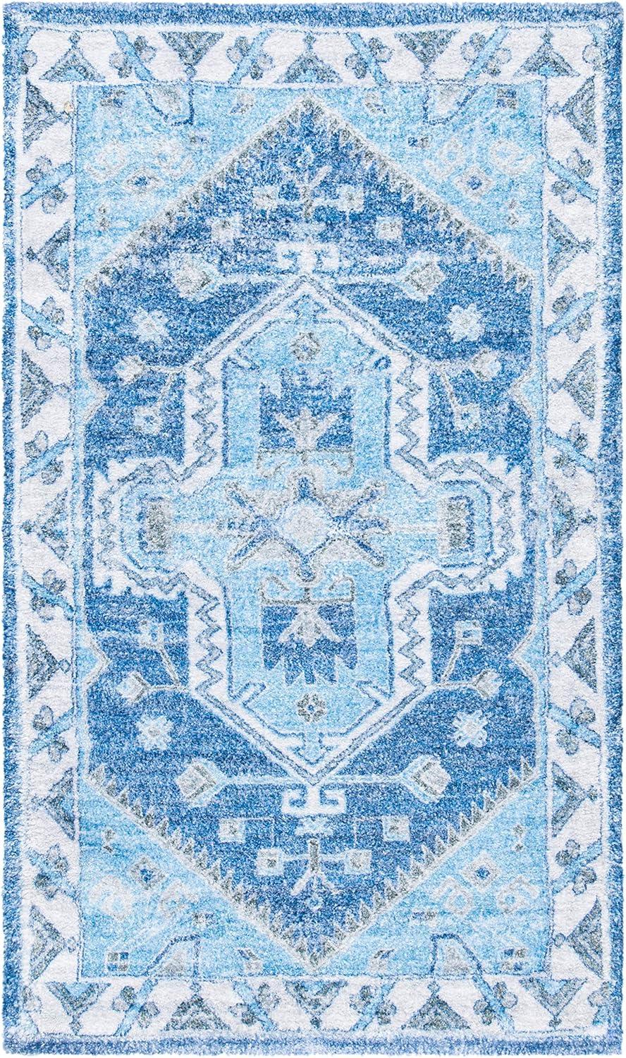 Saffron SFN549 Hand Loomed Area Rug - Blue/Ivory - 3'x5' - Safavieh.