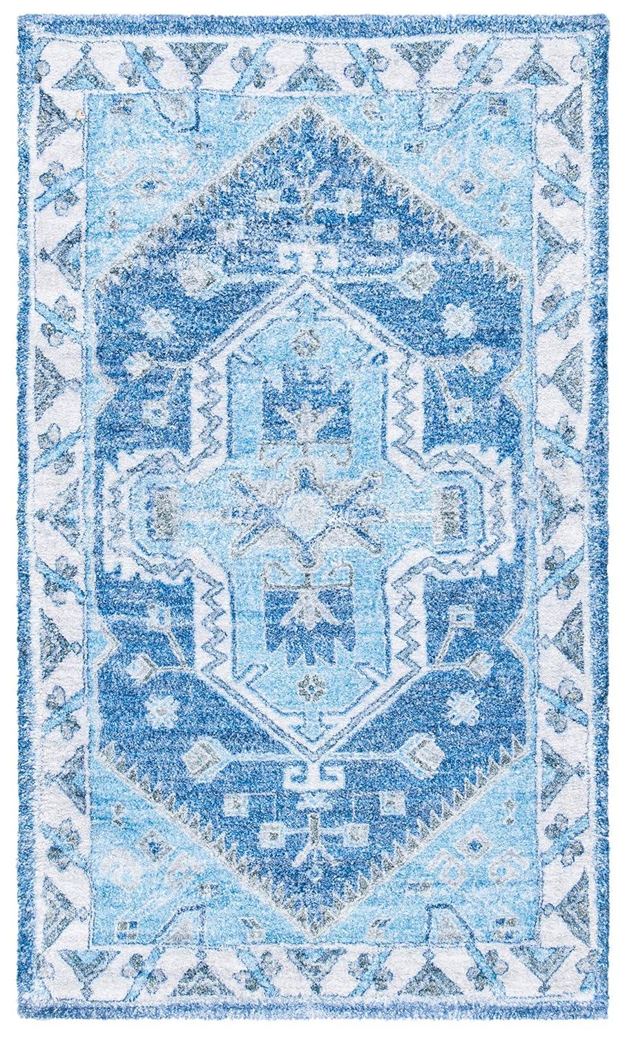 Saffron SFN549 Hand Loomed Area Rug - Blue/Ivory - 3'x5' - Safavieh.