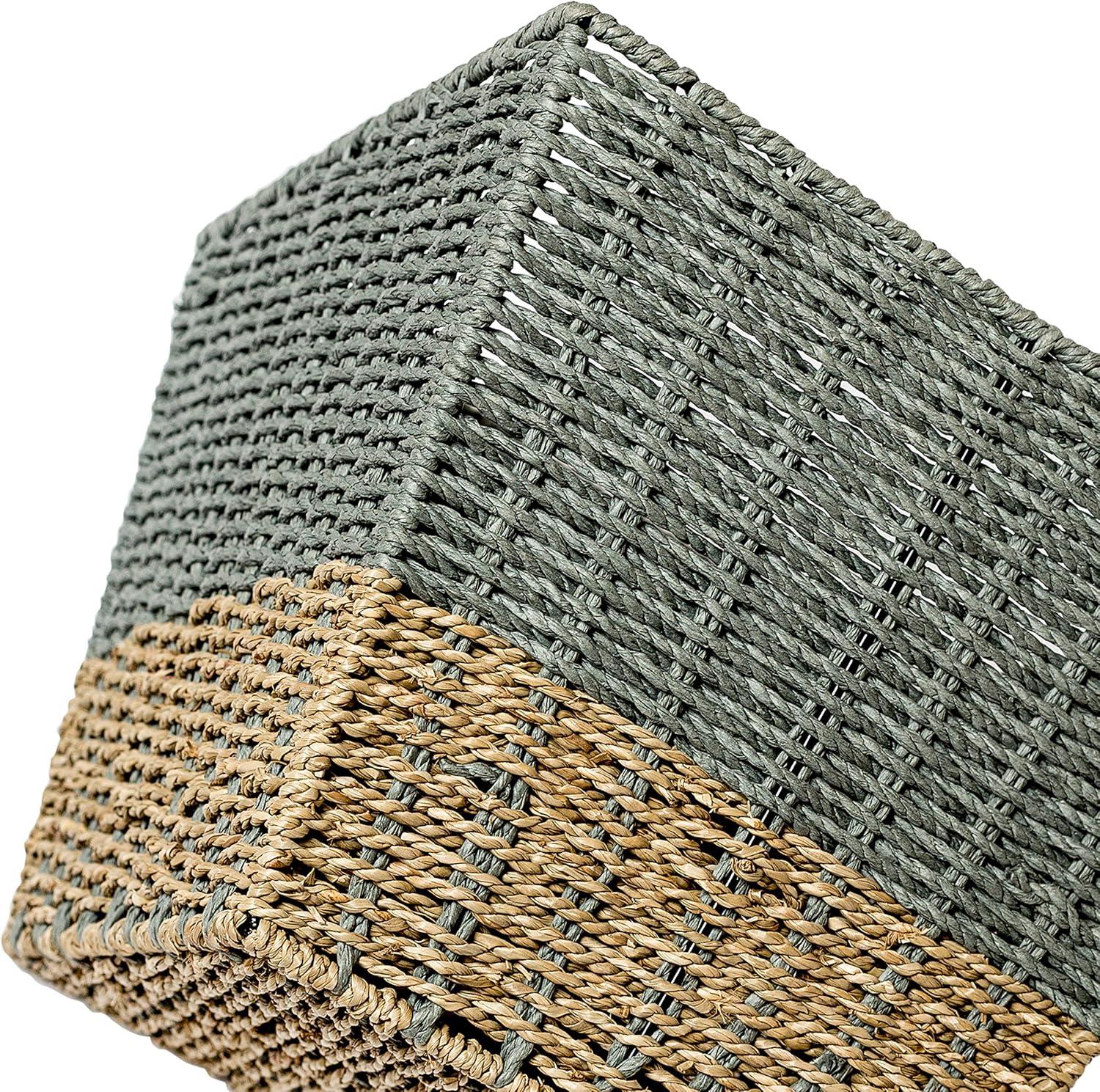 Natural & Grey Seagrass Square Nesting Storage Baskets, Set of 3