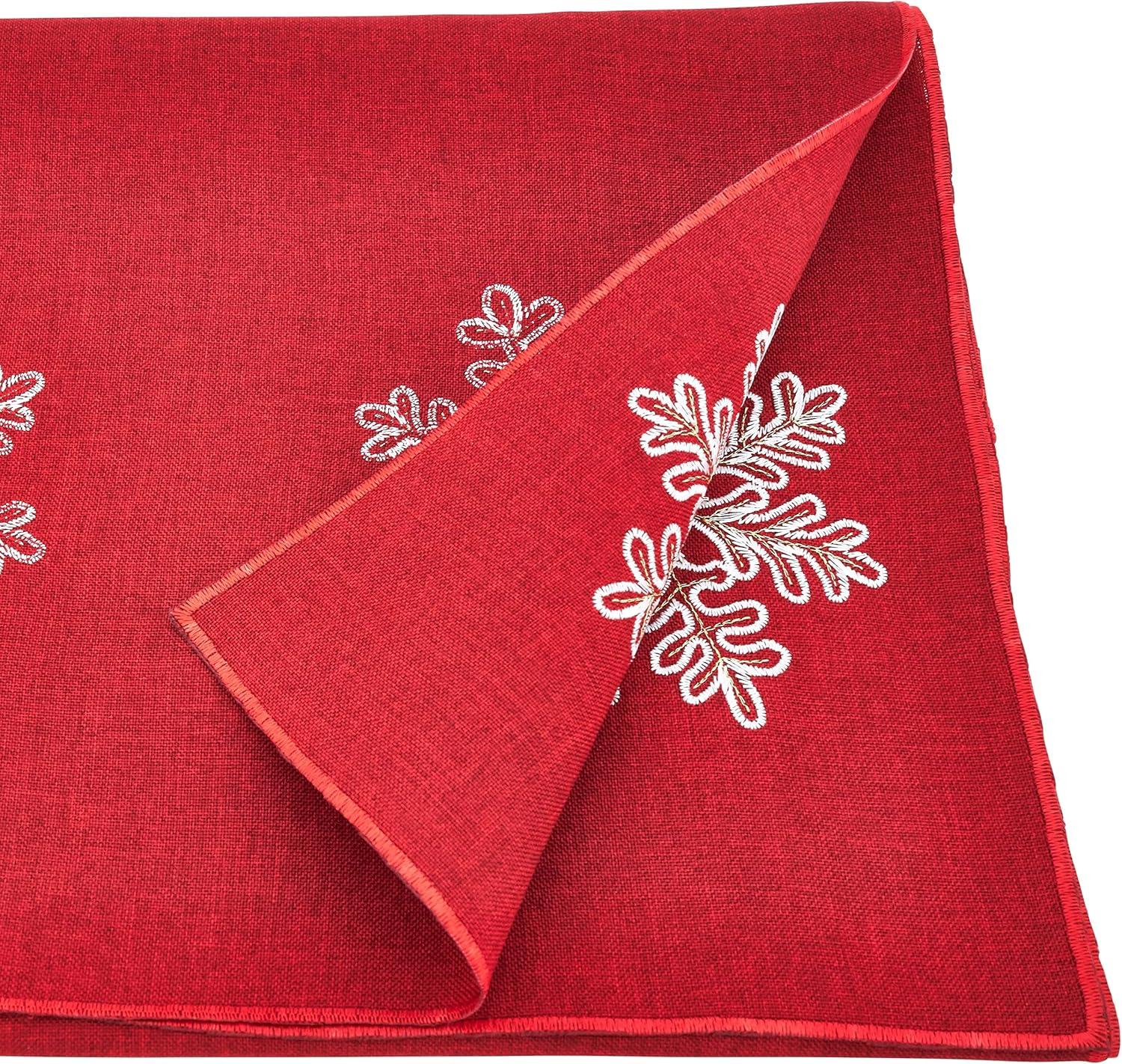 Ivory Polyester Snowflake Embroidered Winter Table Runner