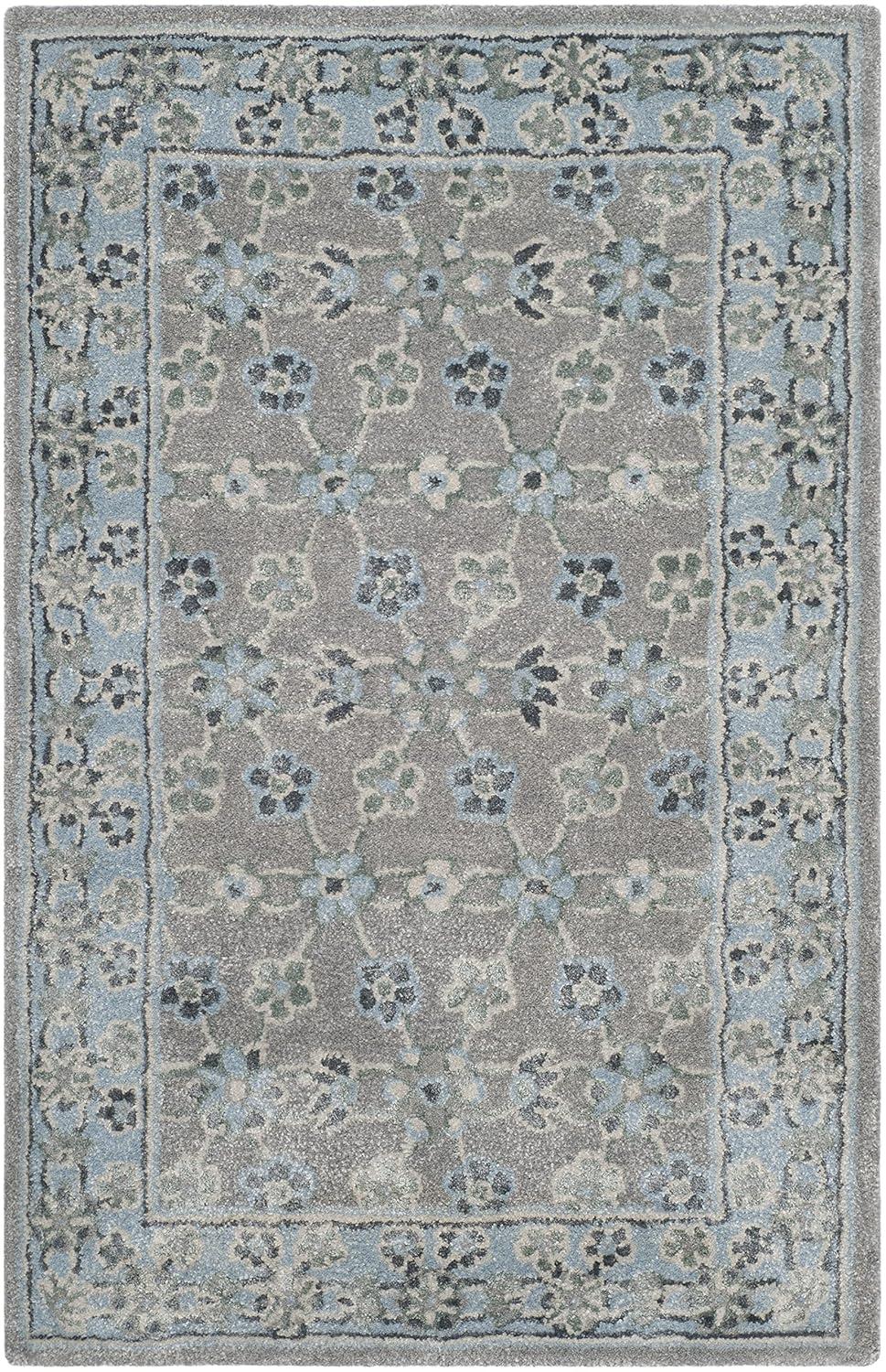 SAFAVIEH Bella Ridley Traditional Floral Wool Area Rug, Silver/Light Blue, 2'6" x 4'