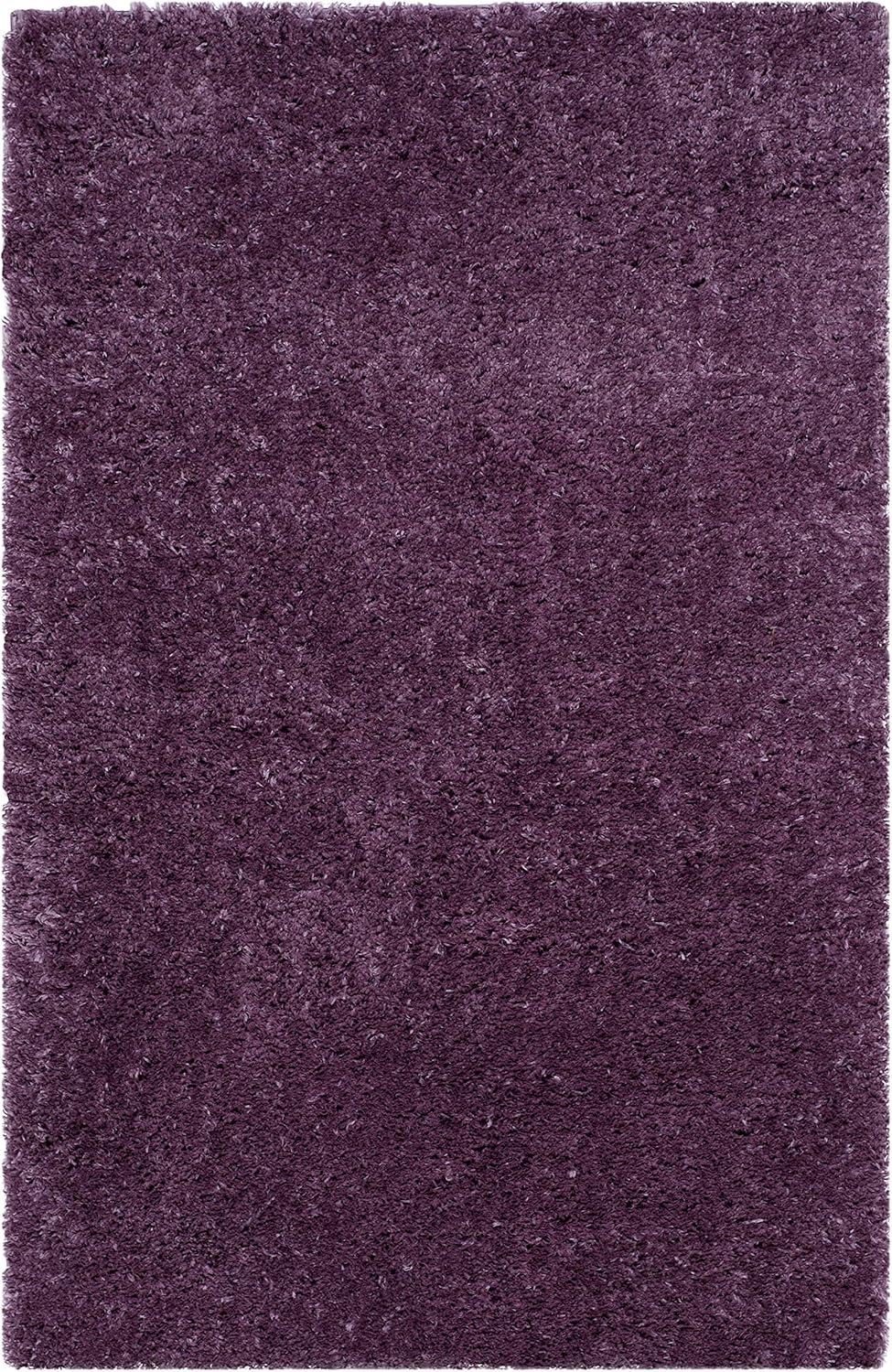 Purple Rectangular Shag Synthetic Area Rug 3' x 5'