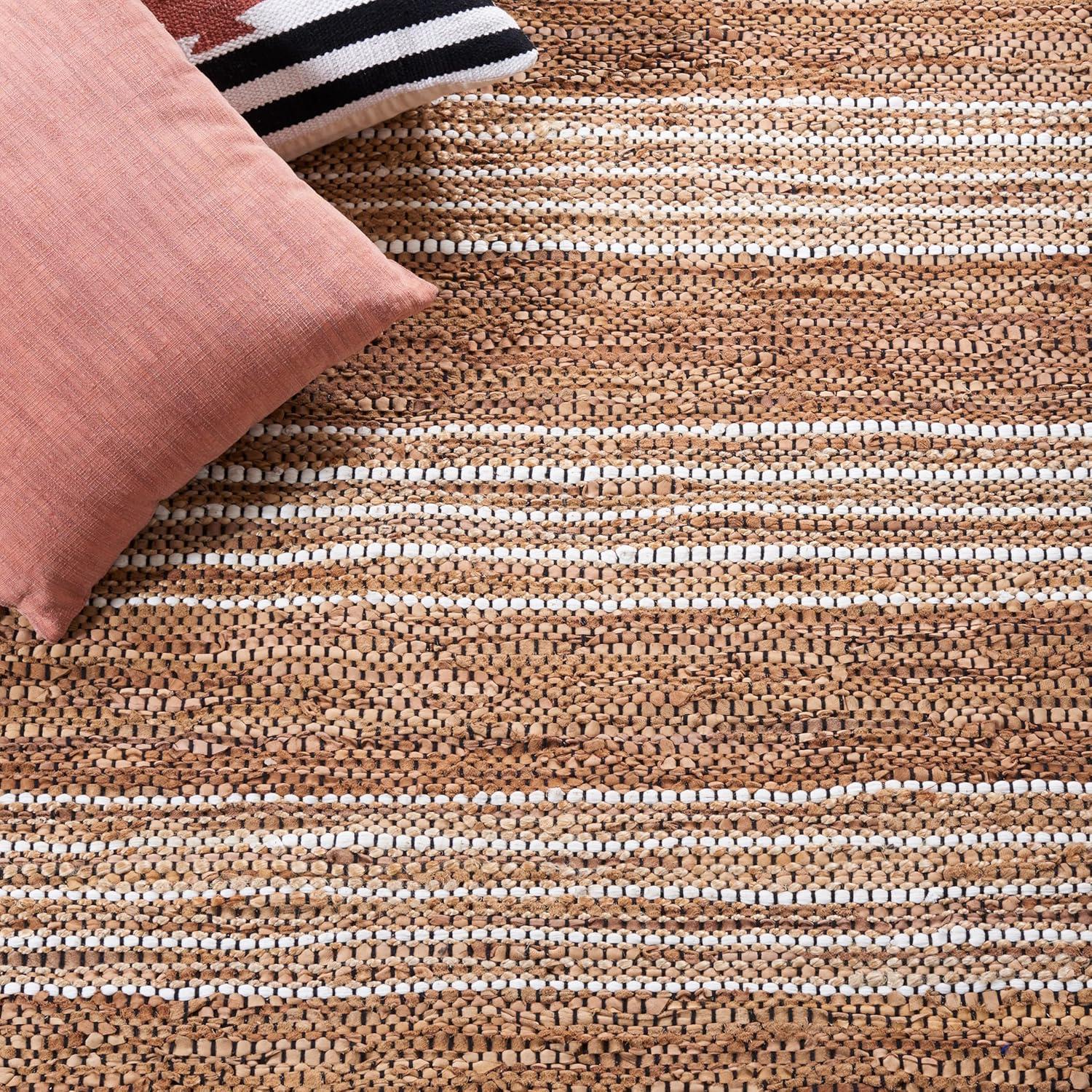 Sand & Stable™ Preston Striped Hand-Woven Cotton/Leather/Jute Brown/Beige Area Rug