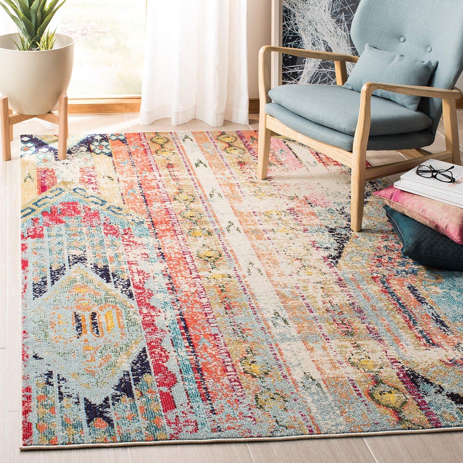 Madison MAD422 Power Loomed Indoor Area Rug - Blue/Orange - 5'3"x7'6" - Safavieh